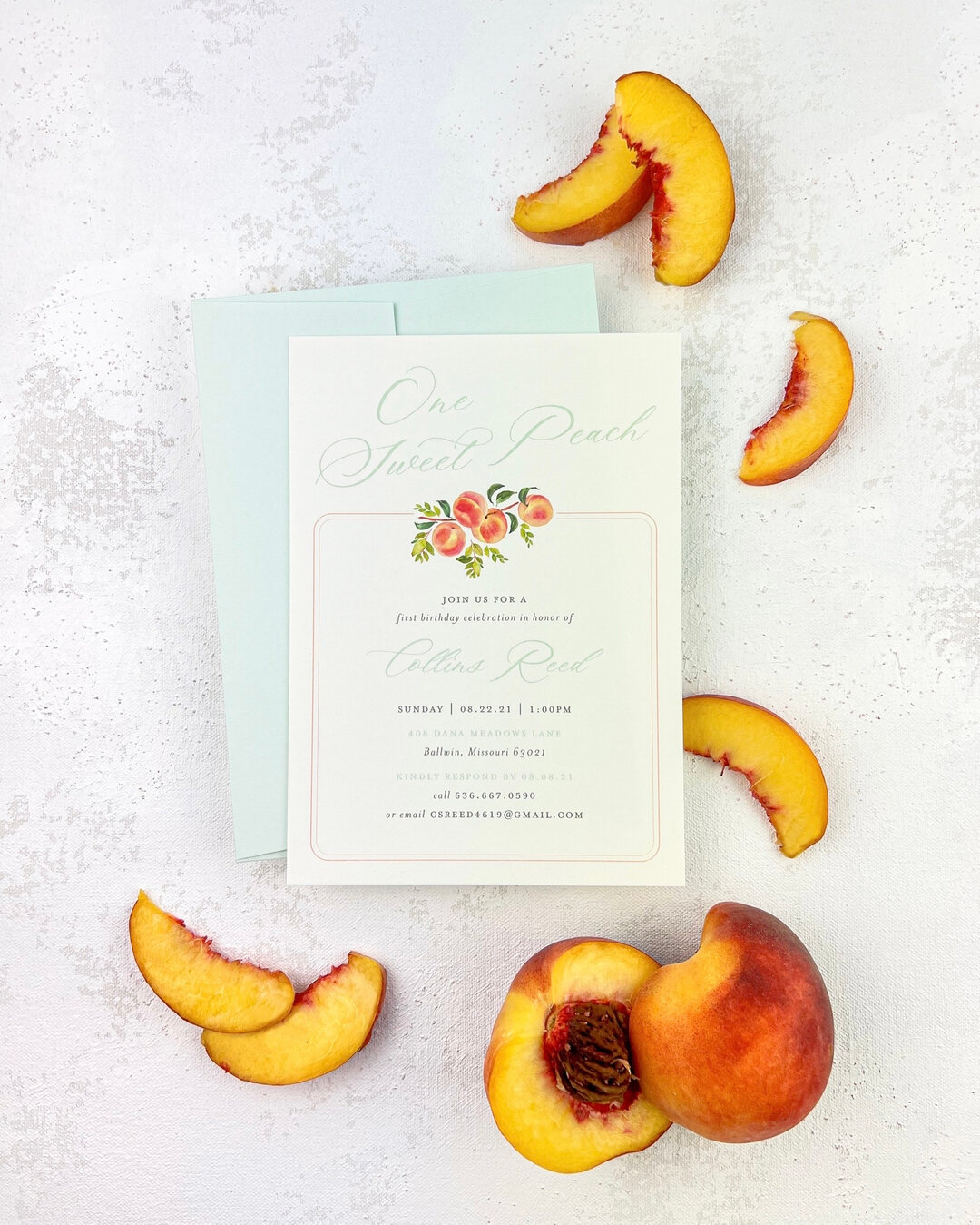 Soaking up summer like it&rsquo;s the last peach of the season. 🍑​​​​​​​​
&bull;​​​​​​​​
&bull;​​​​​​​​
&bull;​​​​​​​​
#birthdayinvitation #sweetpeach #firstbirthday #weddinginvitations #weddingsuite #weddingplanning #weddinginvites #wedding #invita