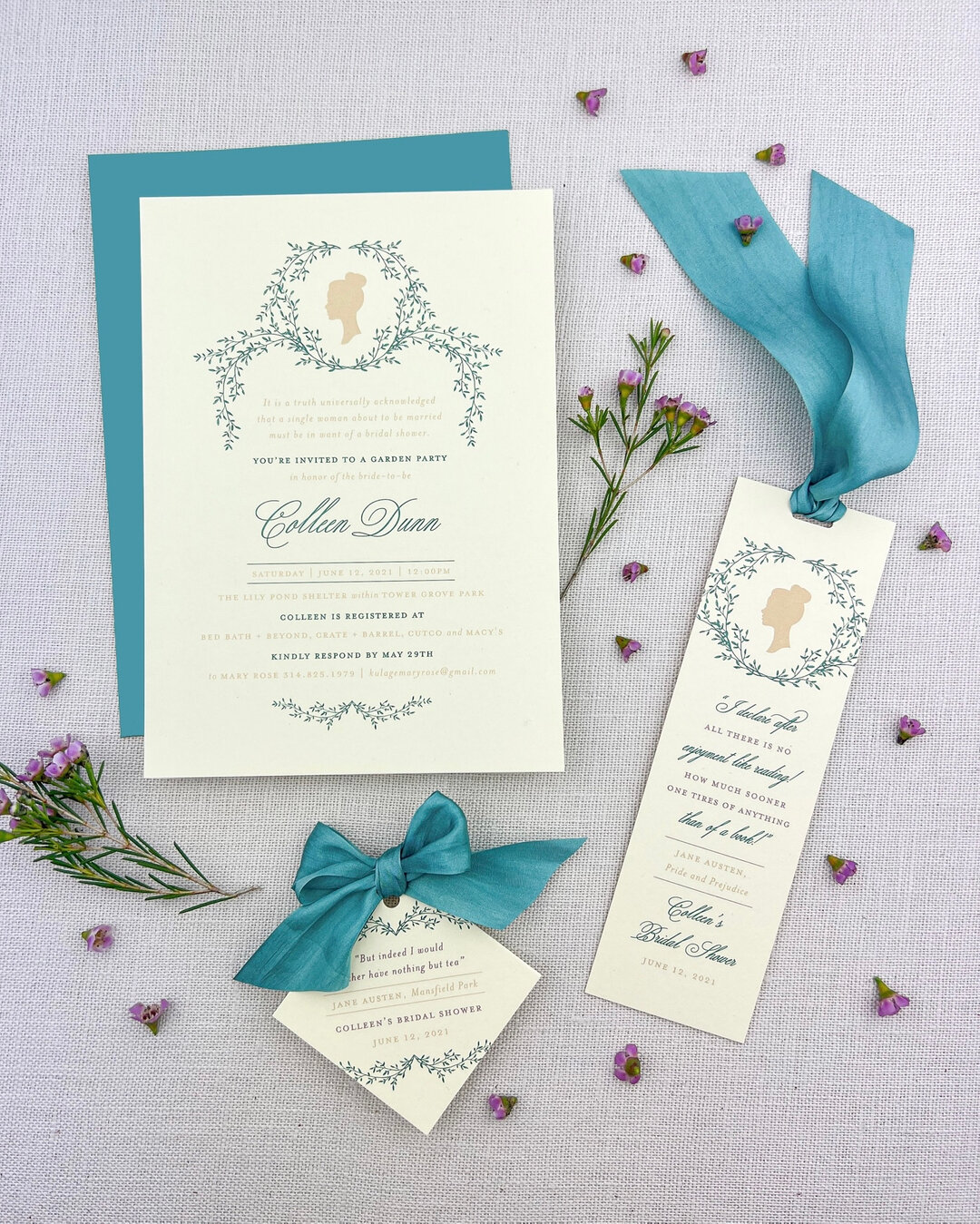 Pride and Prejudice themed bridal shower, with bookmarks as the favor? Yes please!​​​​​​​​
&bull;​​​​​​​​
&bull;​​​​​​​​
&bull;​​​​​​​​
#bridalshower #prideandprejudice #partyfavor #weddinginvites #bridalshowerinvitation #stl #stlouis #stlwedding #br