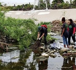 Above: Volunteers clean up the L.A. river
