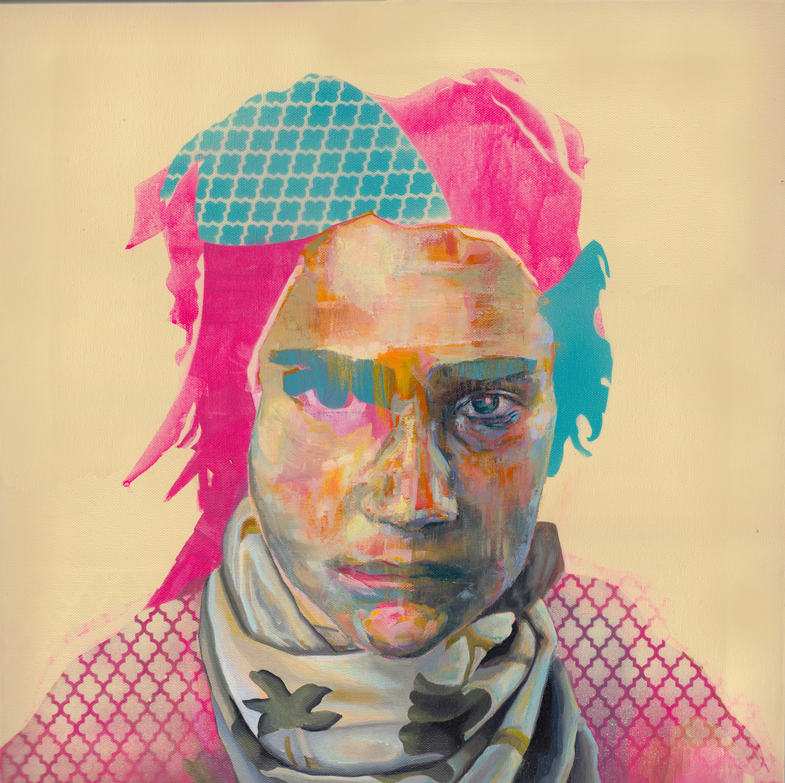 Figure with Barbed Quatrefoil | oil, acrylic, aerosol on canvas | 20" x 20"