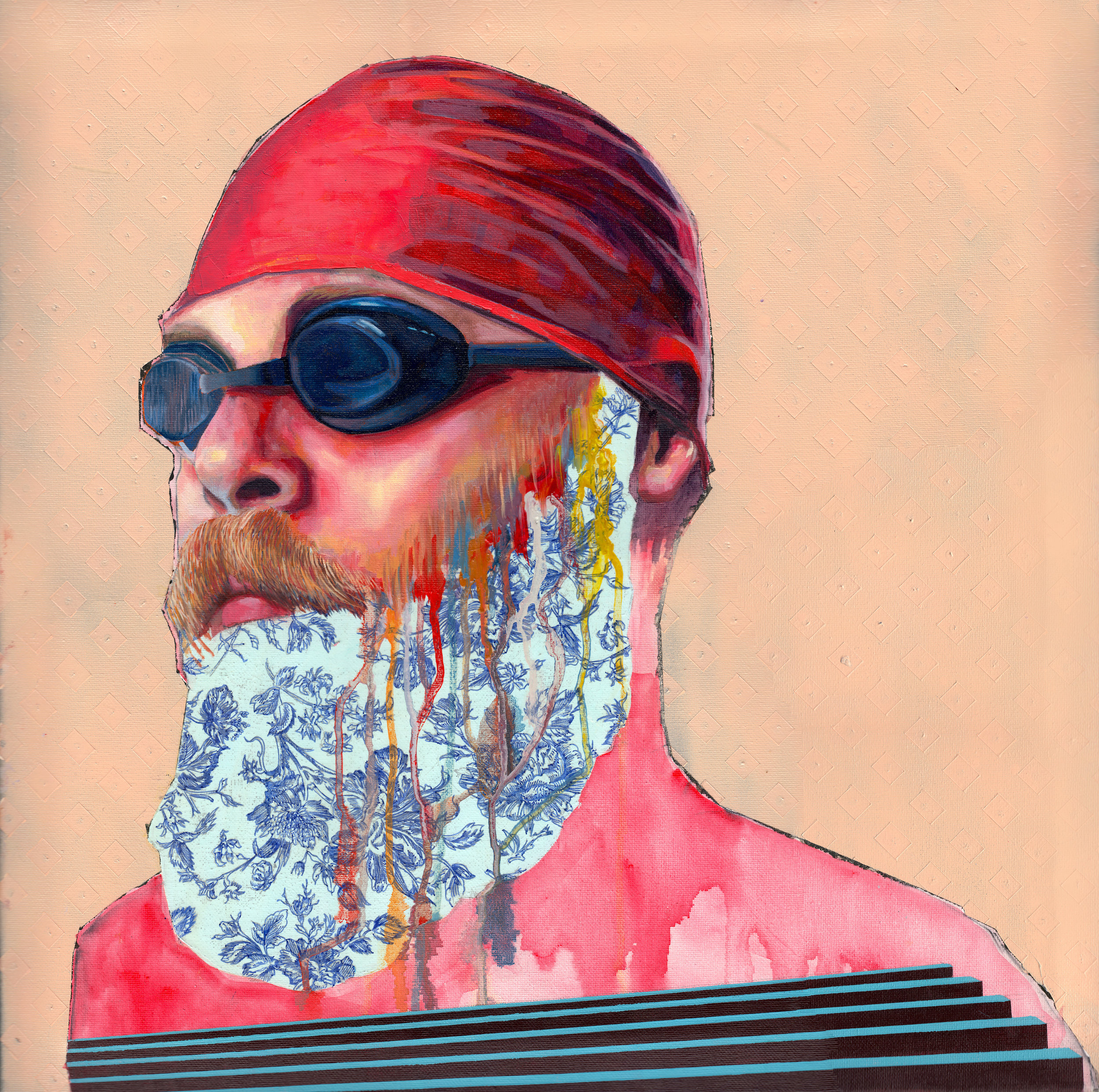 Lap Lane Closed #1 | oil, aerosol, acrylic, pen & ink on canvas | 20" x 20"