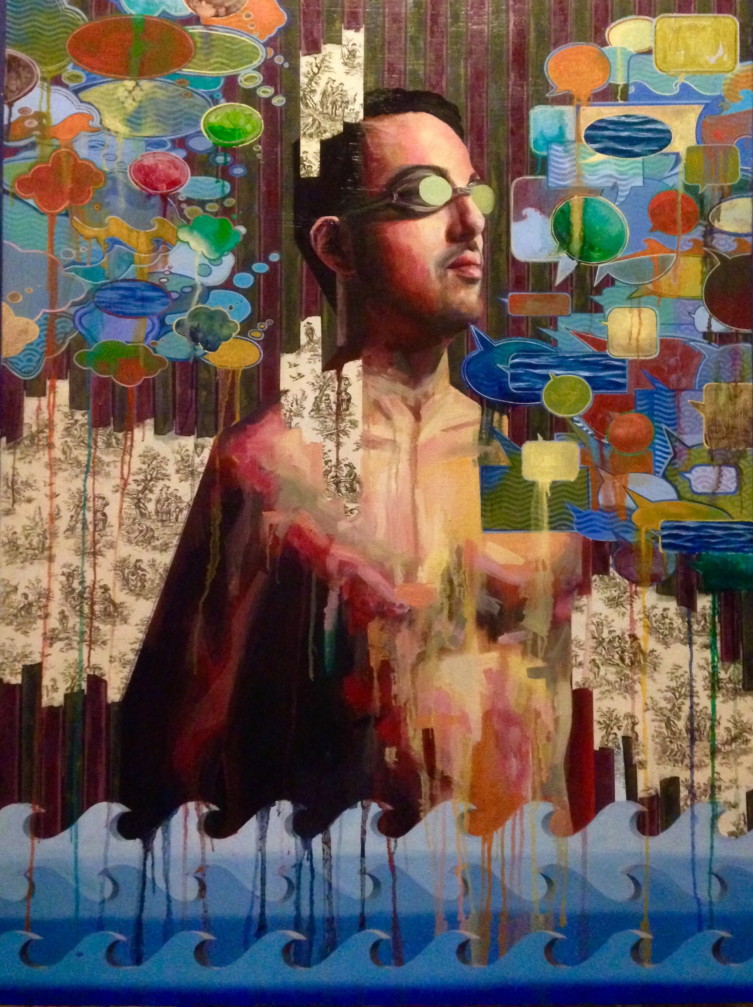 Coverings in Conversation | acrylic, oil, aerosol, pen & ink on canvas | 48" x 36"