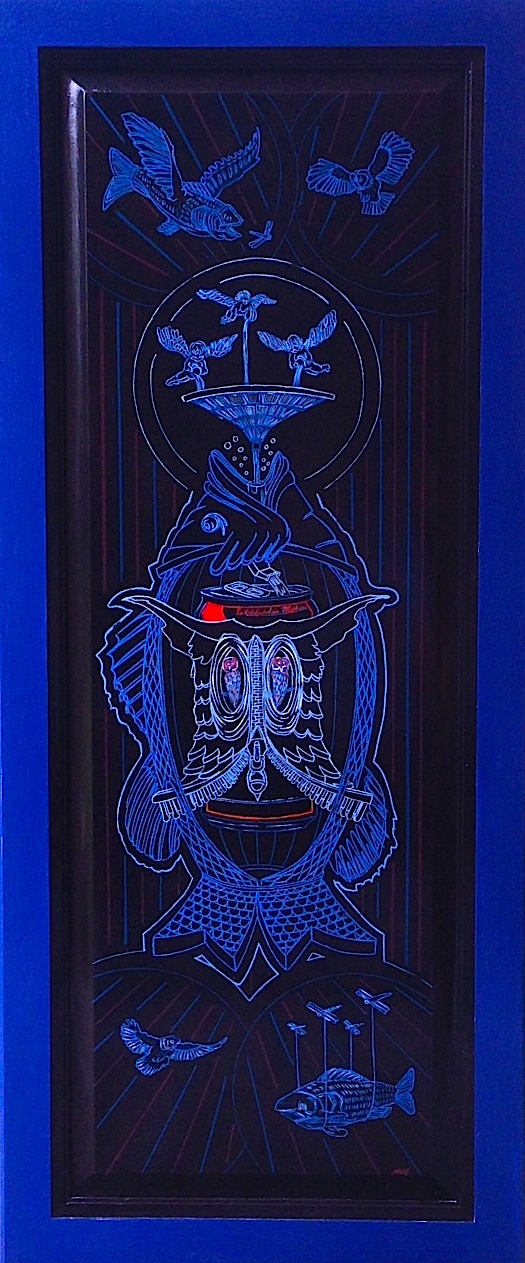 Drunk as a Fish | acrylic on found panel | 48" x 18" | commission for the Pabst Blue Ribbon traveling art collection