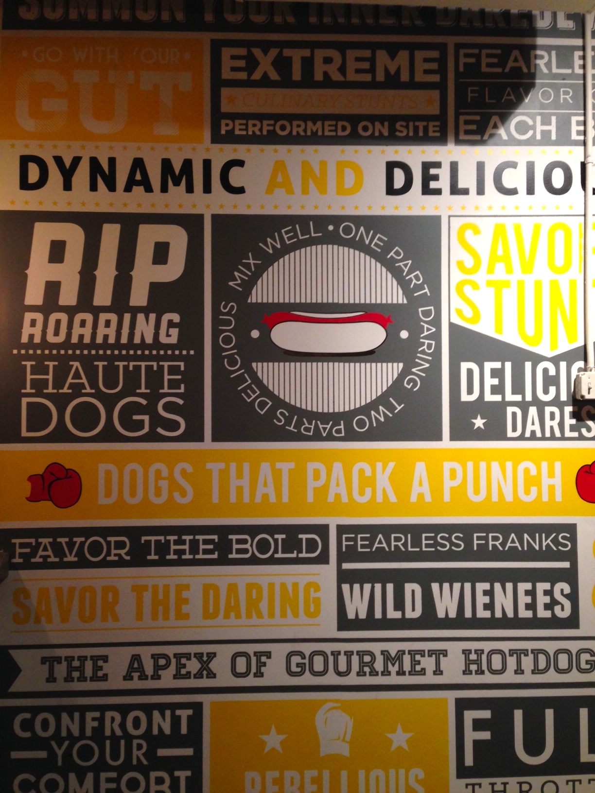 Hand Painted Graphic Mural | Collaboration with Andrew Kern | Latex Paint | Dare Devil Dogs Restaurant | Columbus, OH