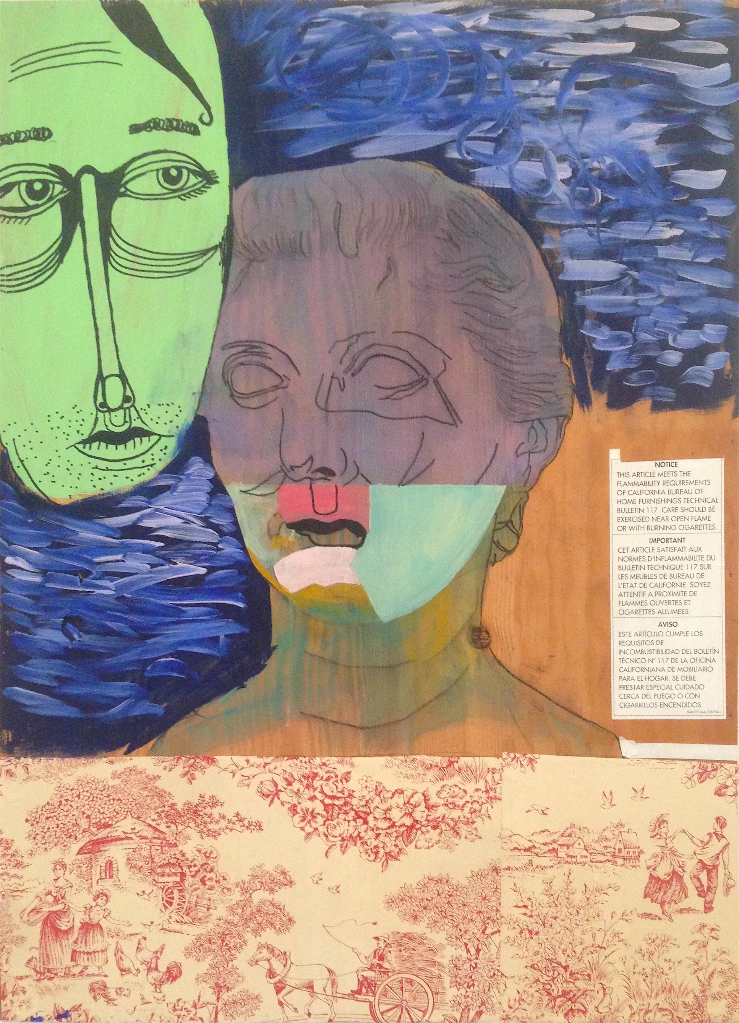 Untitled | collaboration with Chris Cropper | acrylic, marker, found materials on panel | 40" x 30"