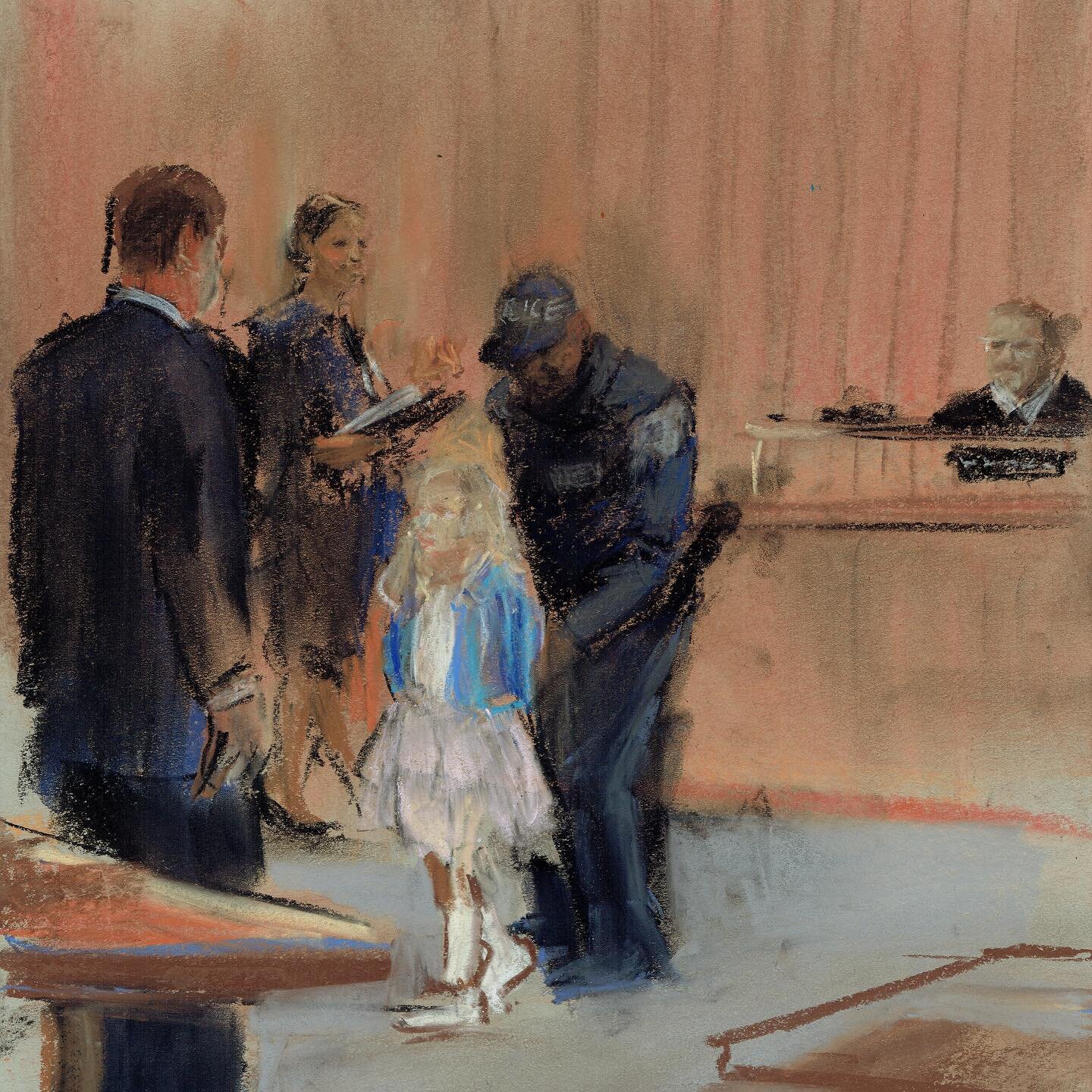 Courtroom sketch if an old elementary school foe saw justice. #illustration #art #pastel