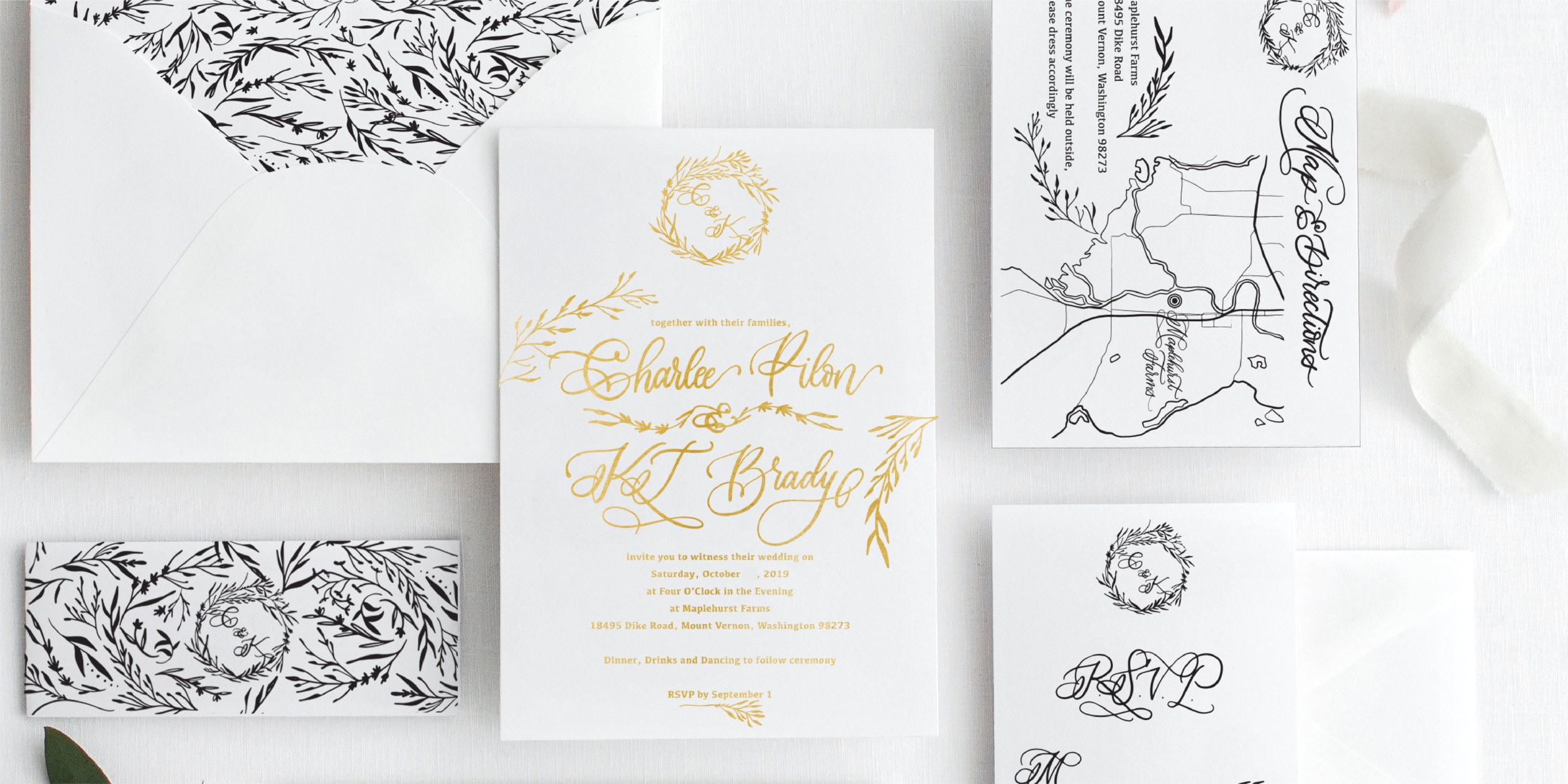 Gold Foil Wedding Invitation with Modern Calligraphy