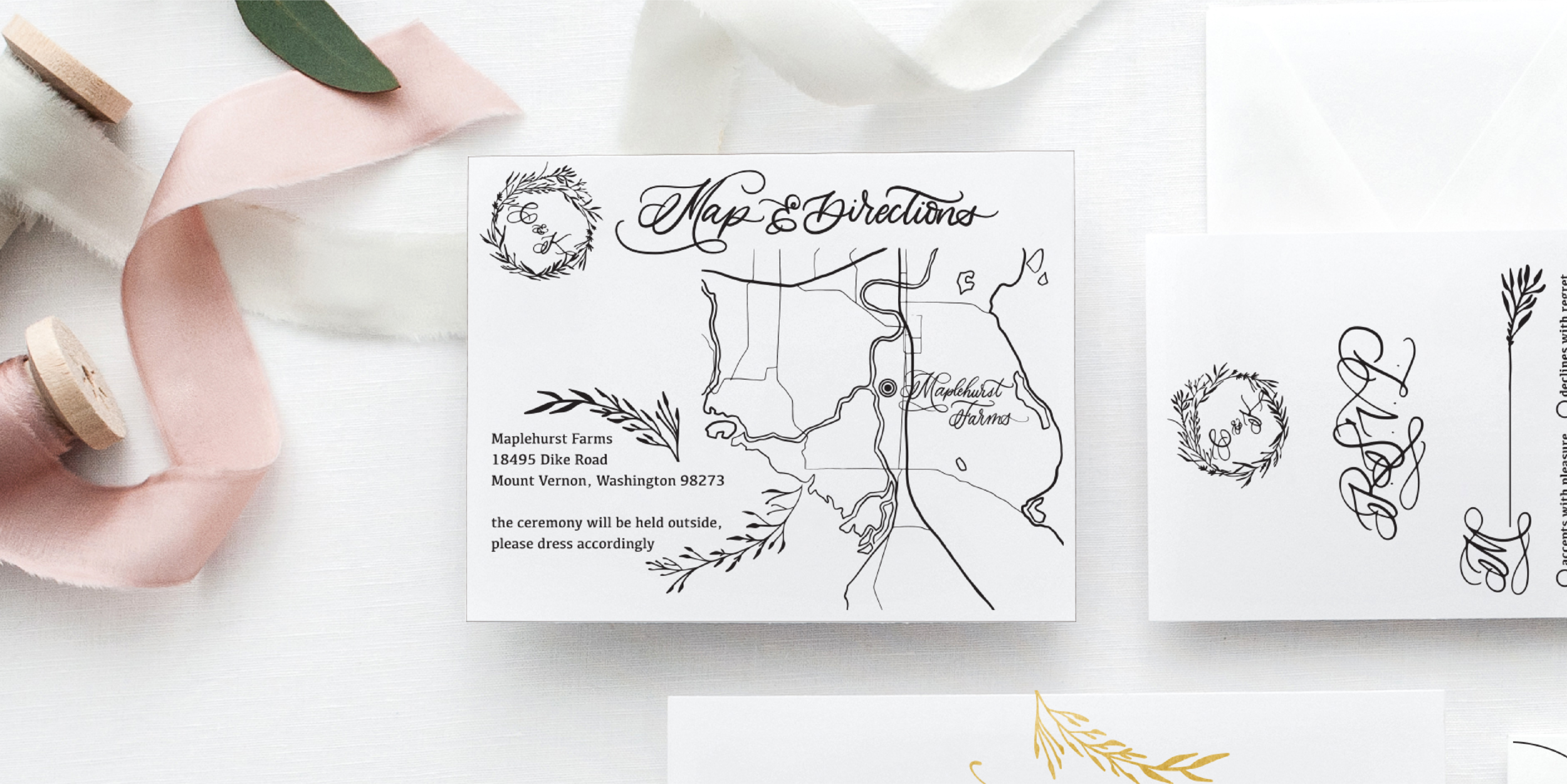 Custom Map Illustration with Floral Accents on Details Card