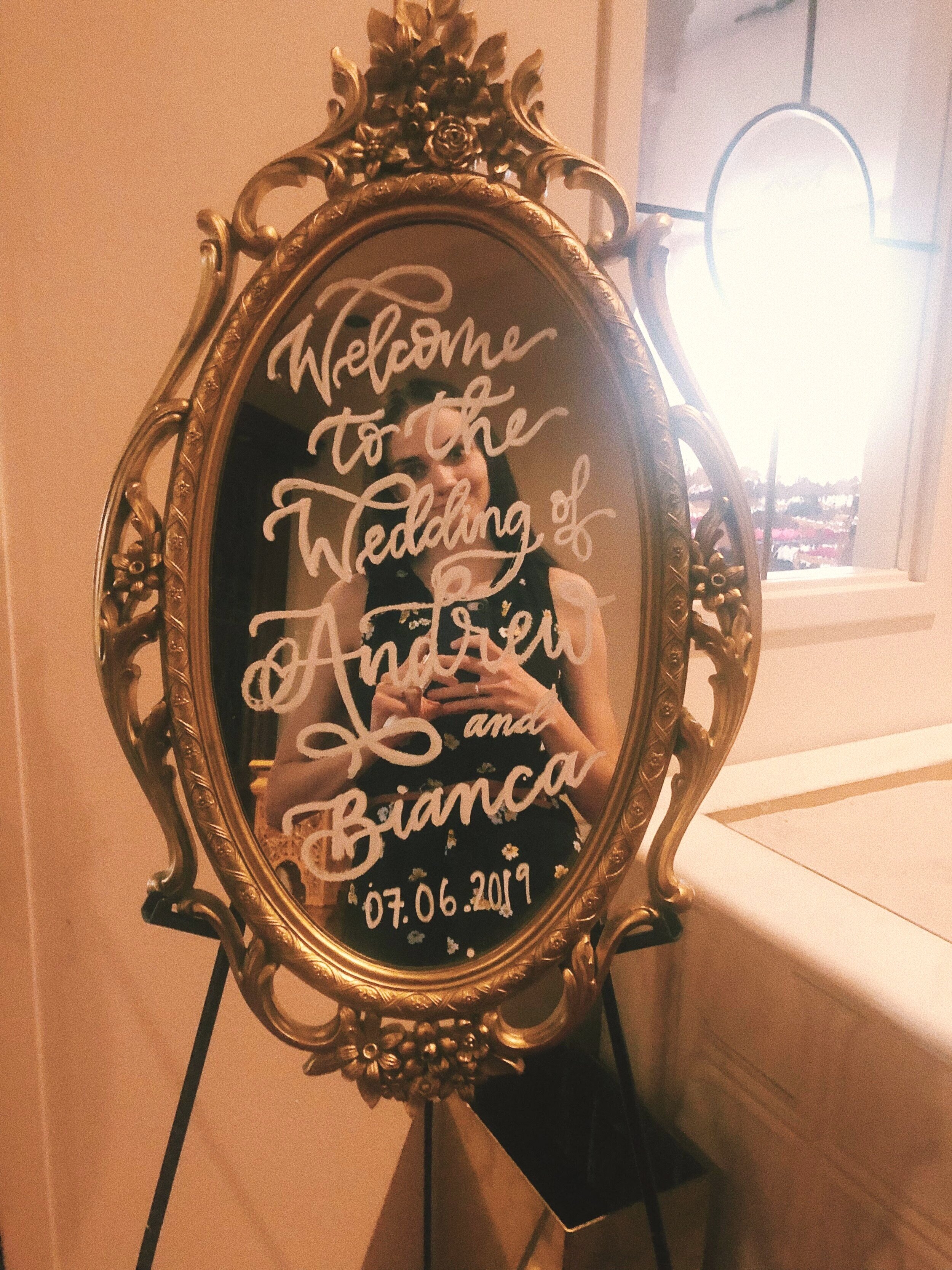 Welcome Mirror Sign with Calligraphy