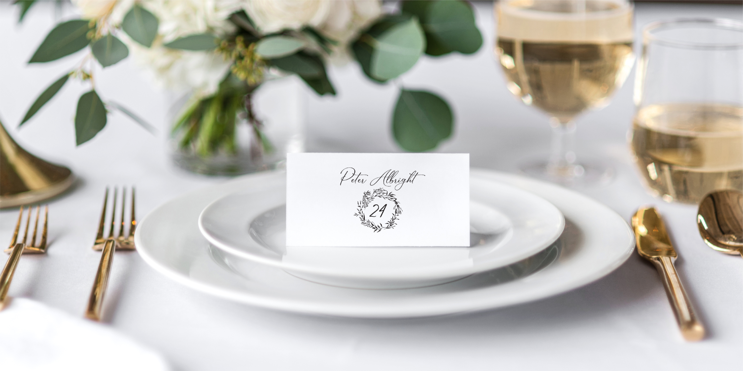 Wedding Escort Cards with Floral Wreath