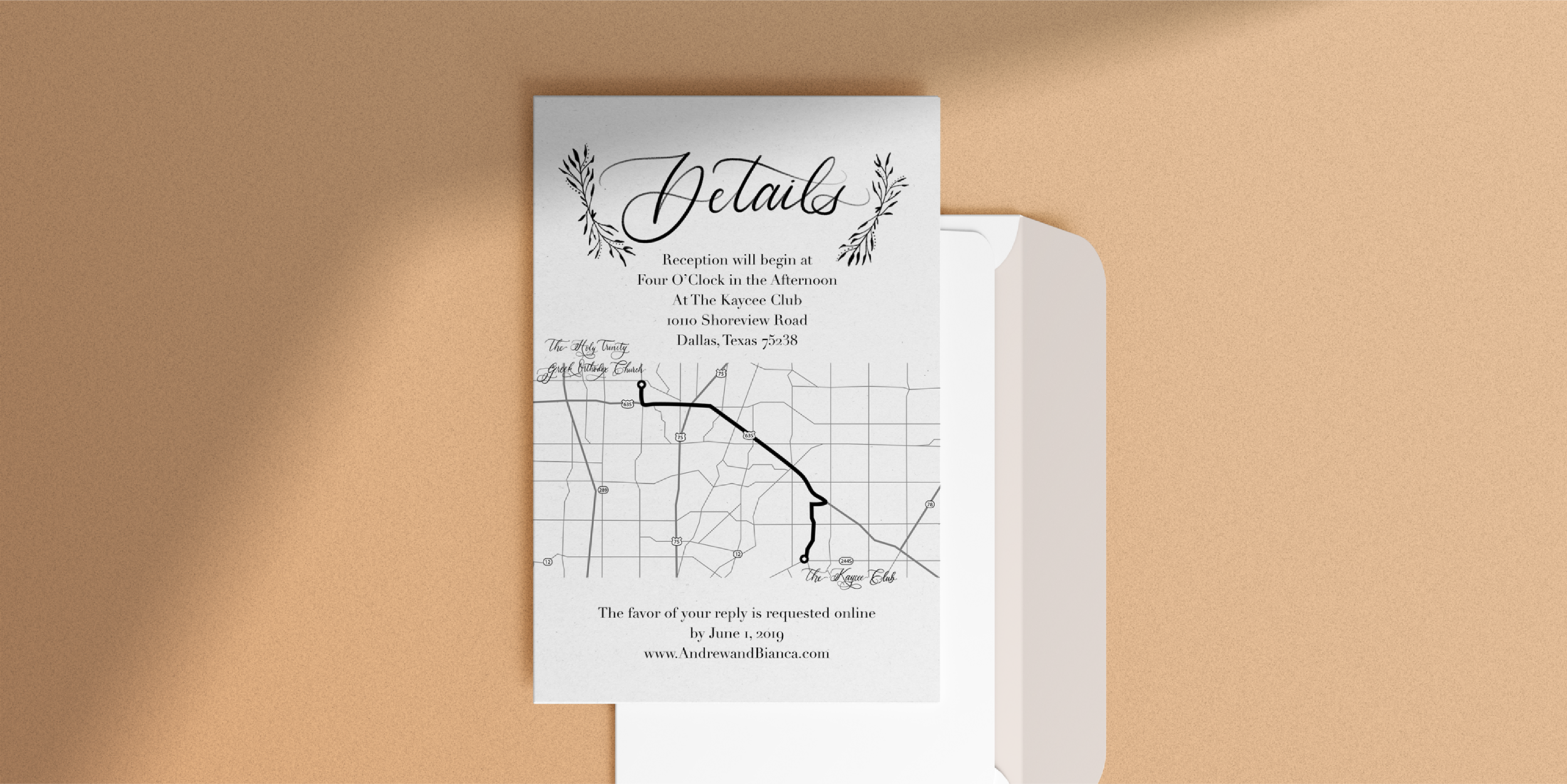 Wedding Detail Card with Custom Map Illustration