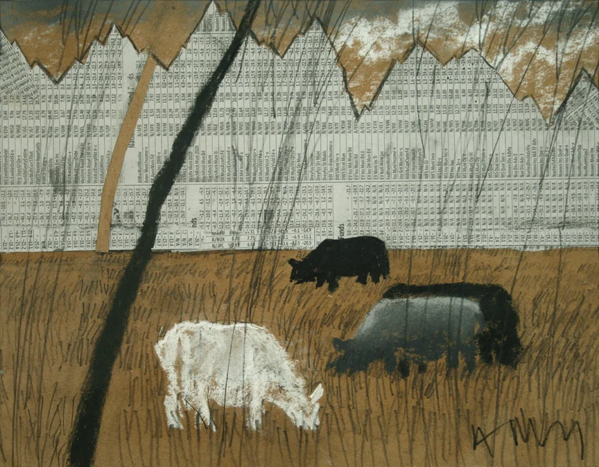 Cows and the Dow 2, 2008, 8.5"x11", collage