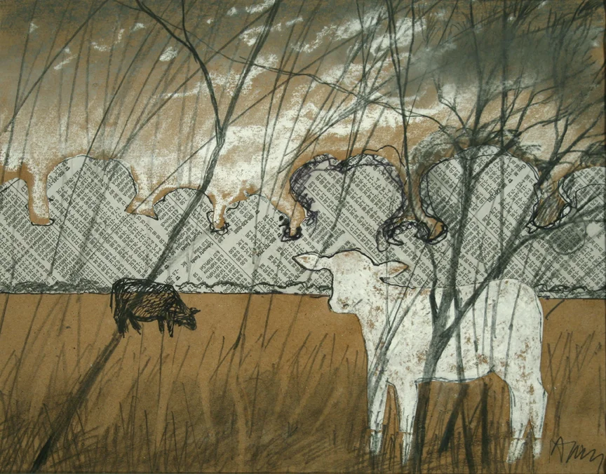 Cows and the Dow 6, 2008, 8.5"x11", collage