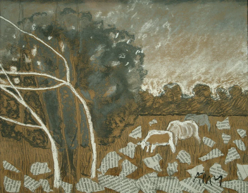 Cows and the Dow 7, 2008, 8.5"x11", collage