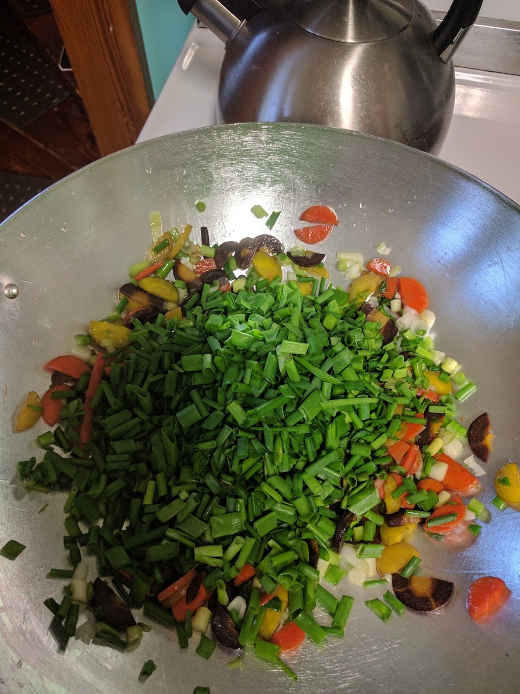 Then I added this chive like green that looks like grass. (Along with the green part of the green onion.)