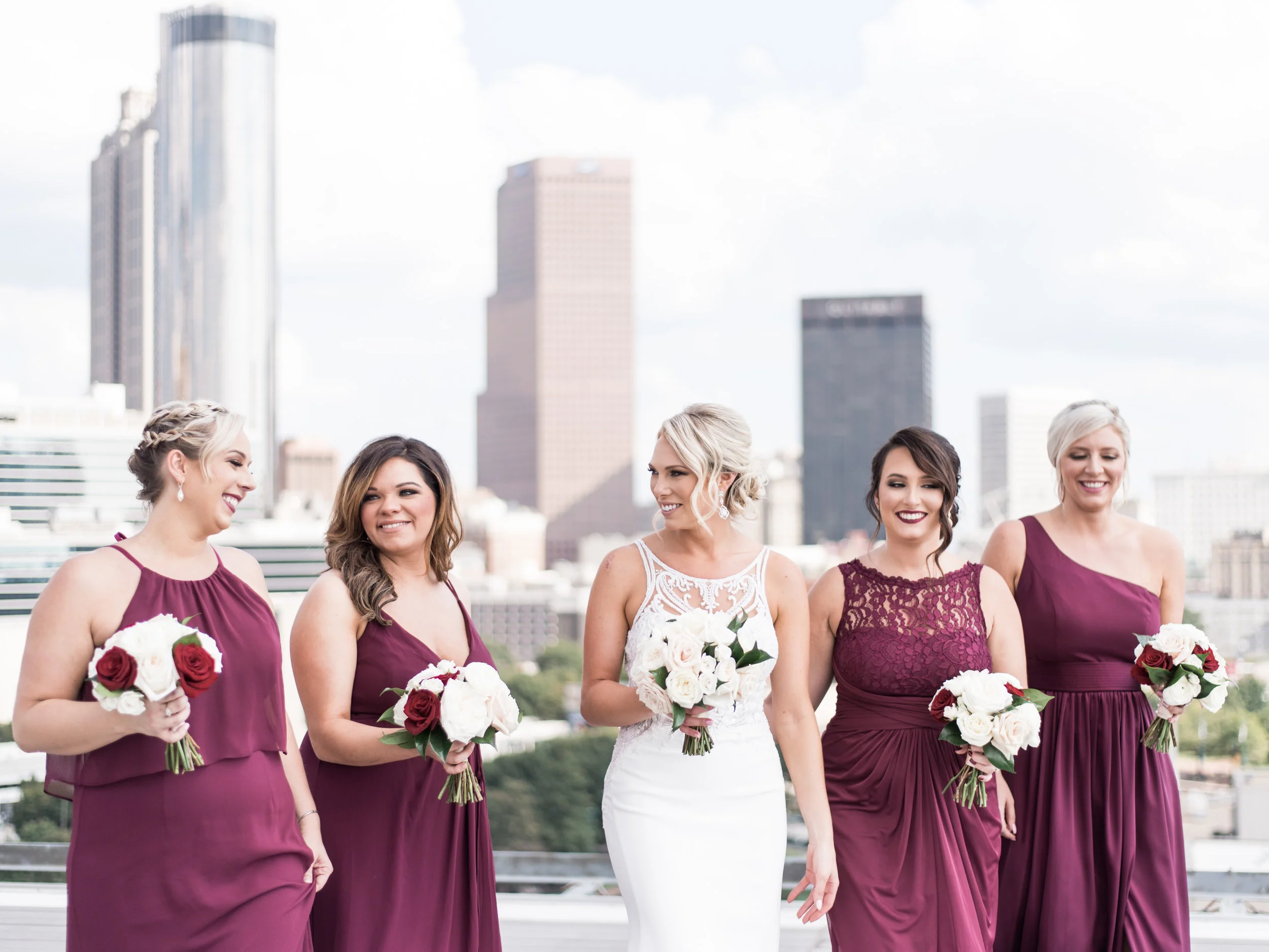 Wedding pictures with Atlanta skyline in the background at Ventanas.
