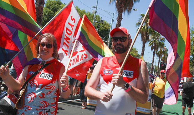 Rainbow Swans march in Midsumma Pride