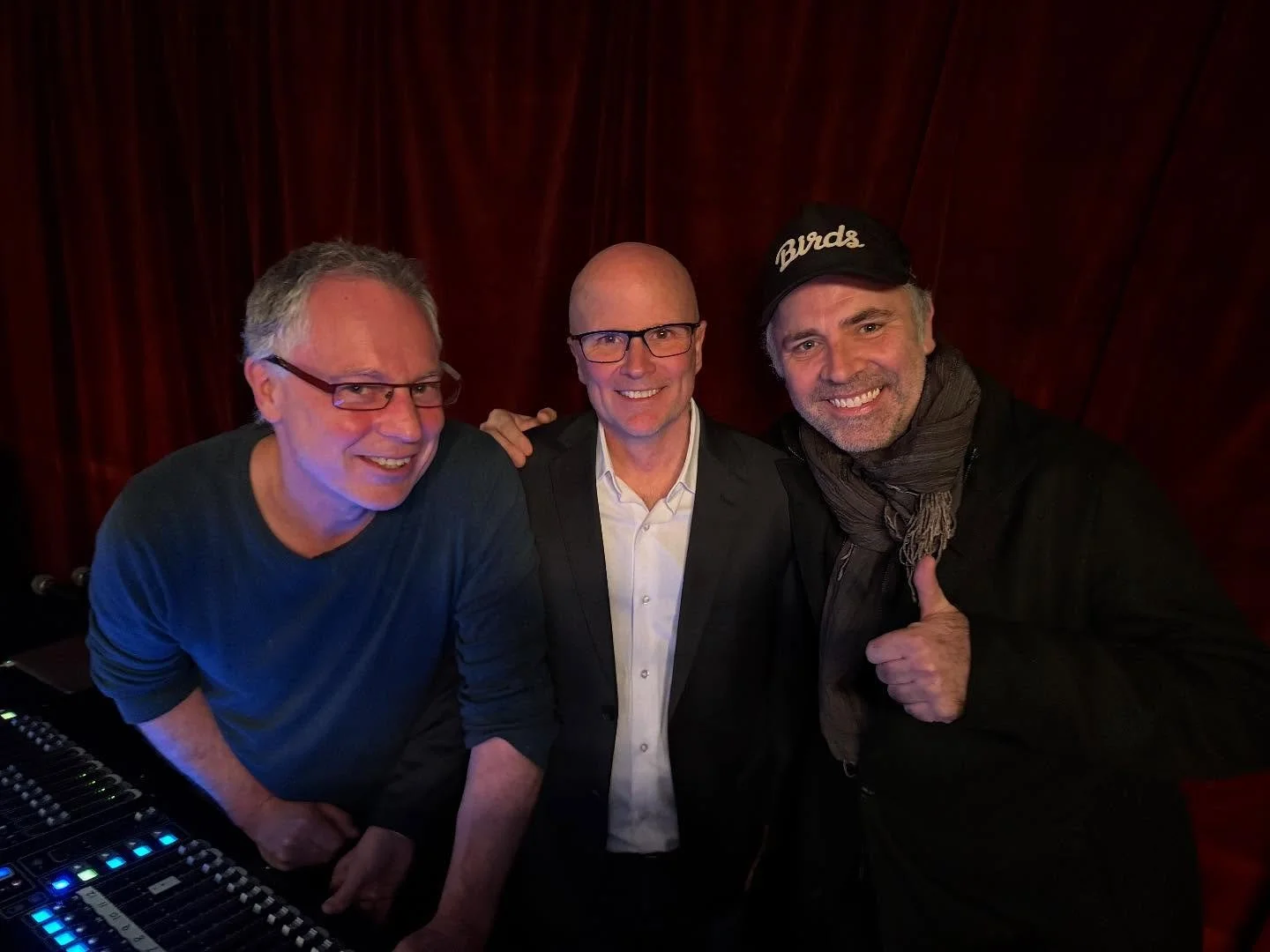 Meet the team behind the sound for @intheheightsaus , now on at the @comedy_theatre . Operator Paul Hitchens and Sound Designer David Tonion with Director Luke Joslin after a fantastic opening night performance on Thursday.