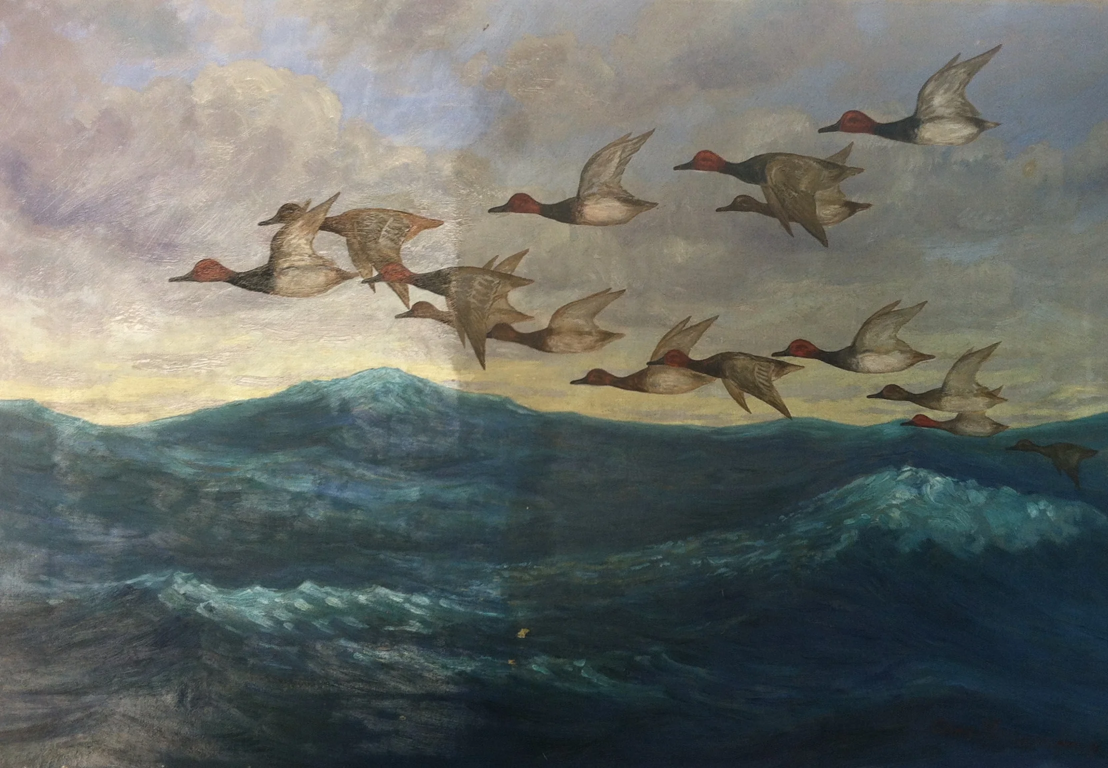 Painting during cleaning - left cleaned, right showing remaining grime and discolored varnish 