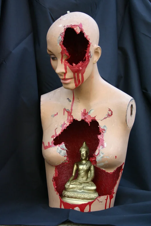 ILLUMINATION, mannequin, buddha statue, acrylic, enamel, 25" X 12" X 10"