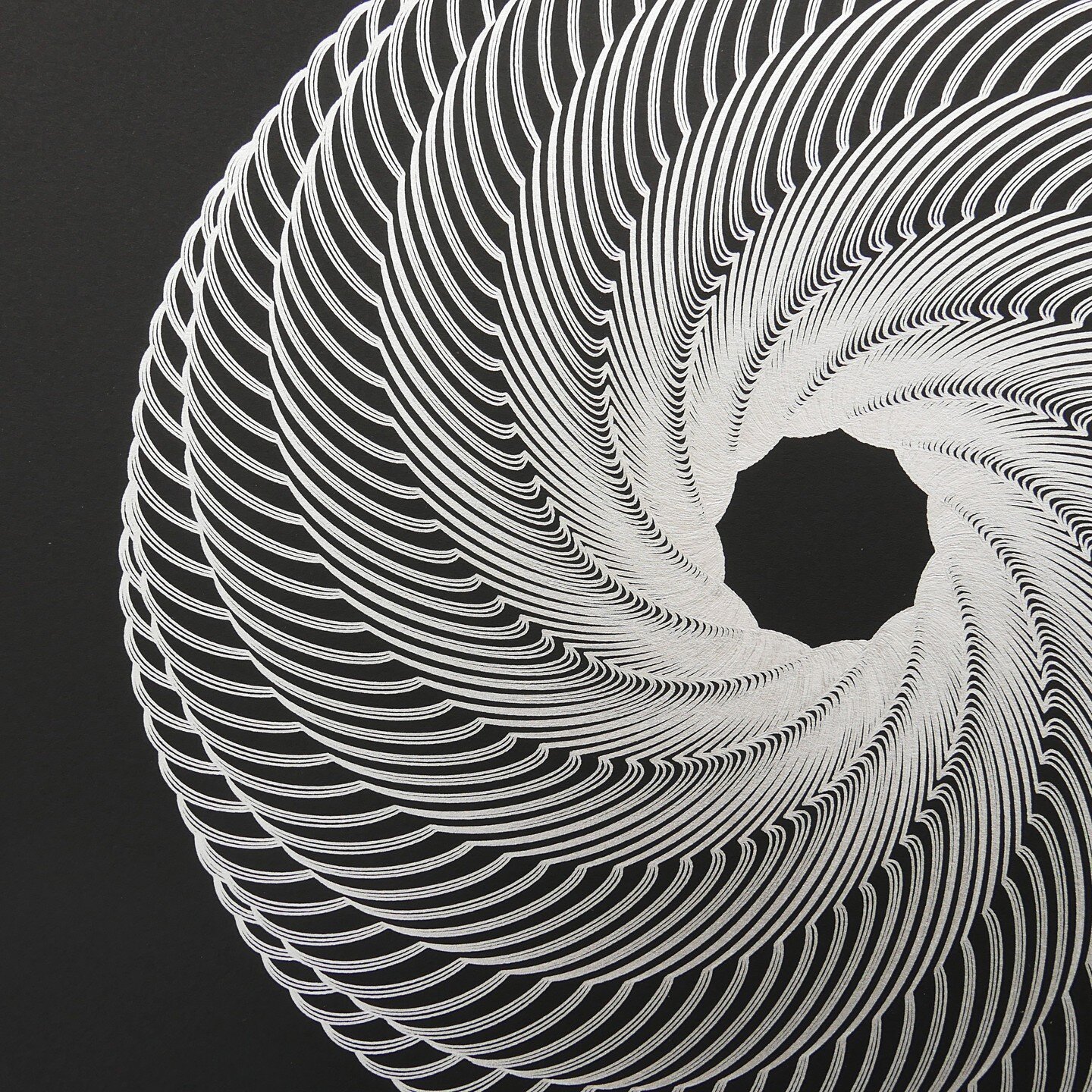M&ouml;bius Vortex #3

Adding a bit more texture and flow into the Mobius. Very happy with this one!
.
420 x 297mm
Silver on Black
Signo UM-153 on Fabriano Black Black 300gsm with Axidraw V3
.
Shop: www.CraftedByCode.com