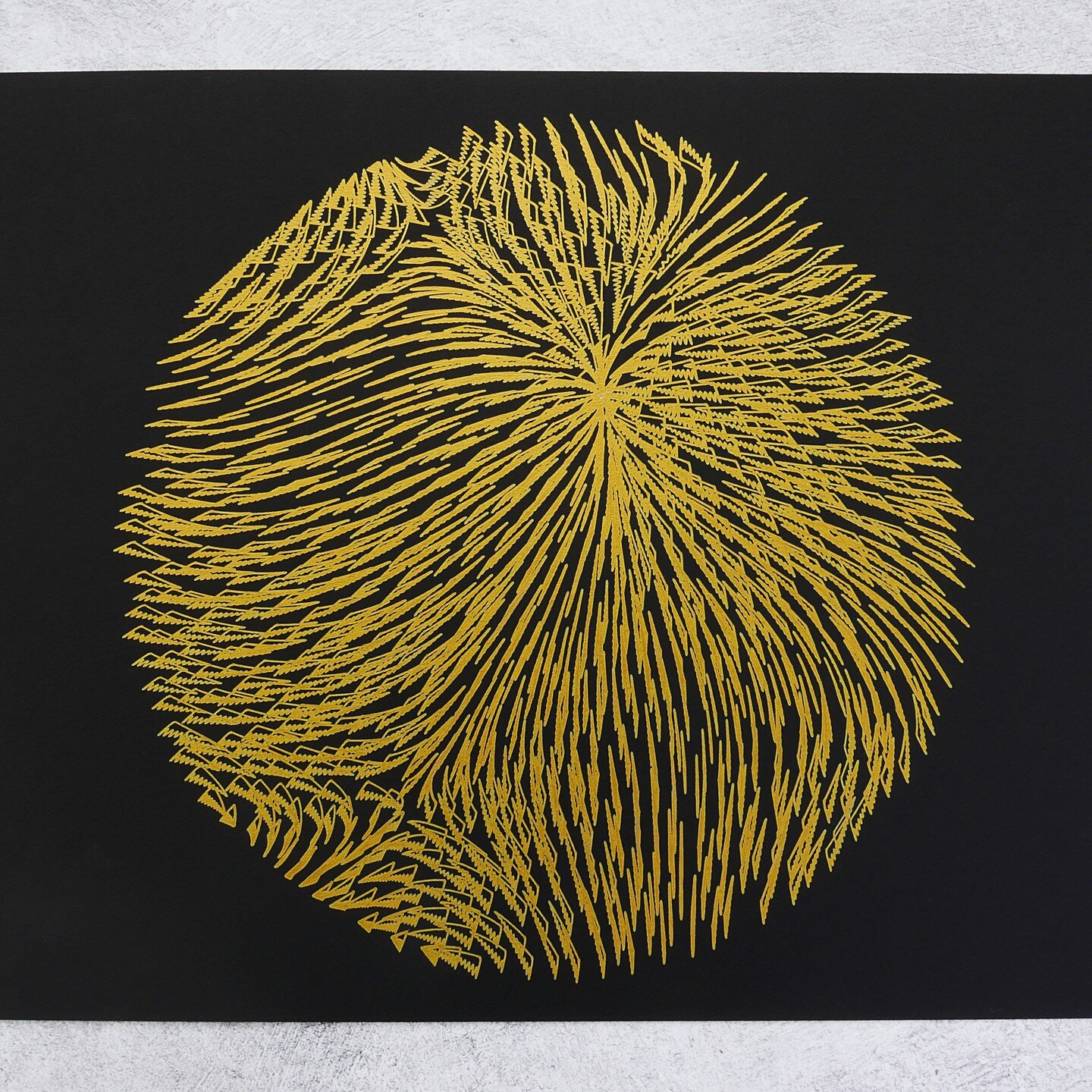 Golden Flow Fields.

Penny the Plotter had a bit of a break, but she is back in action. This drawing uses the principles of vector flow fields, but with a pho-3d effect. I was aiming to give each stroke a little attitude, and ended up with these crow