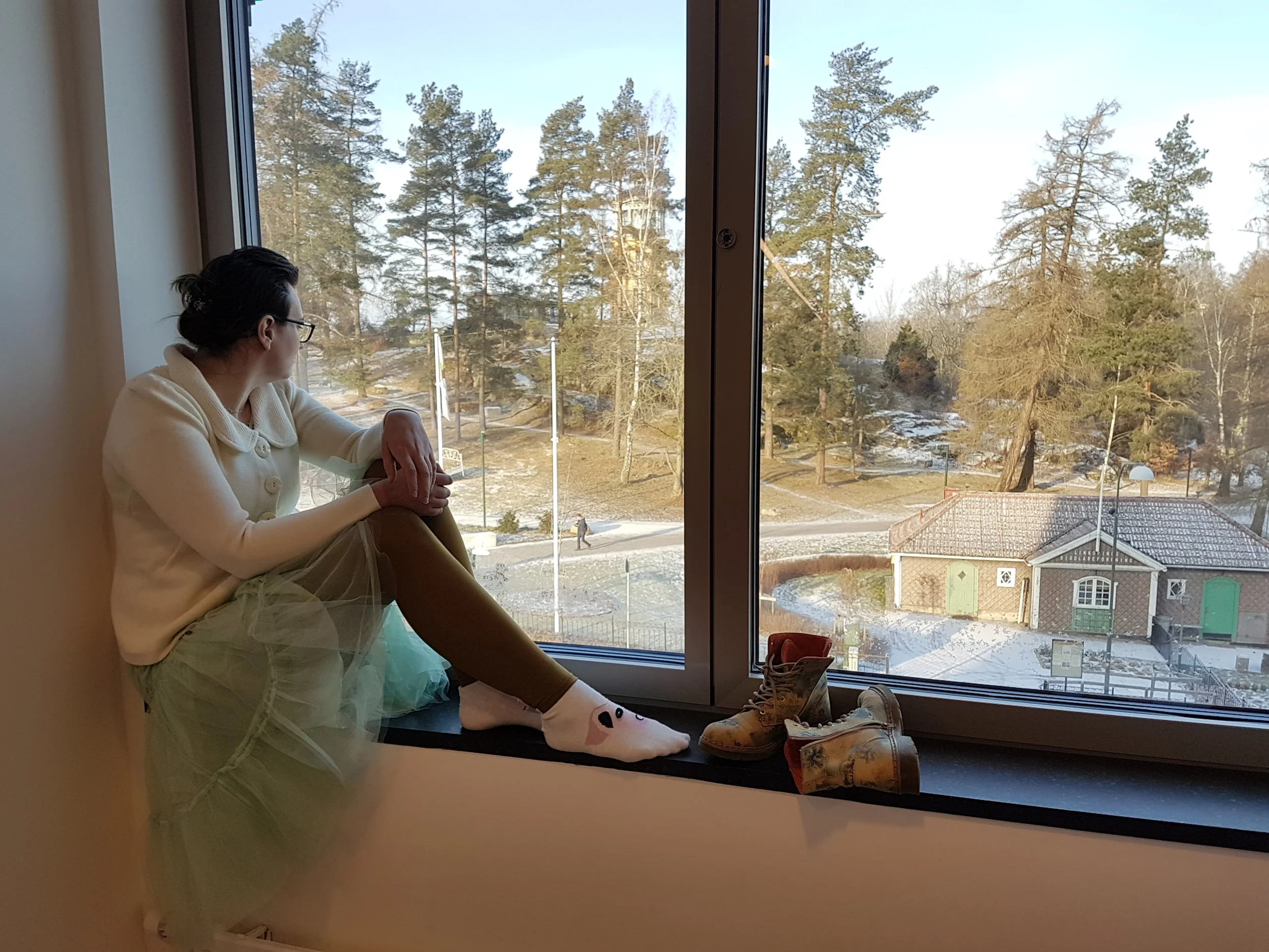 Maria, in the building for child and adolescent psychiatry, at the University Hospital in Linkoping, a few feet from our offices.