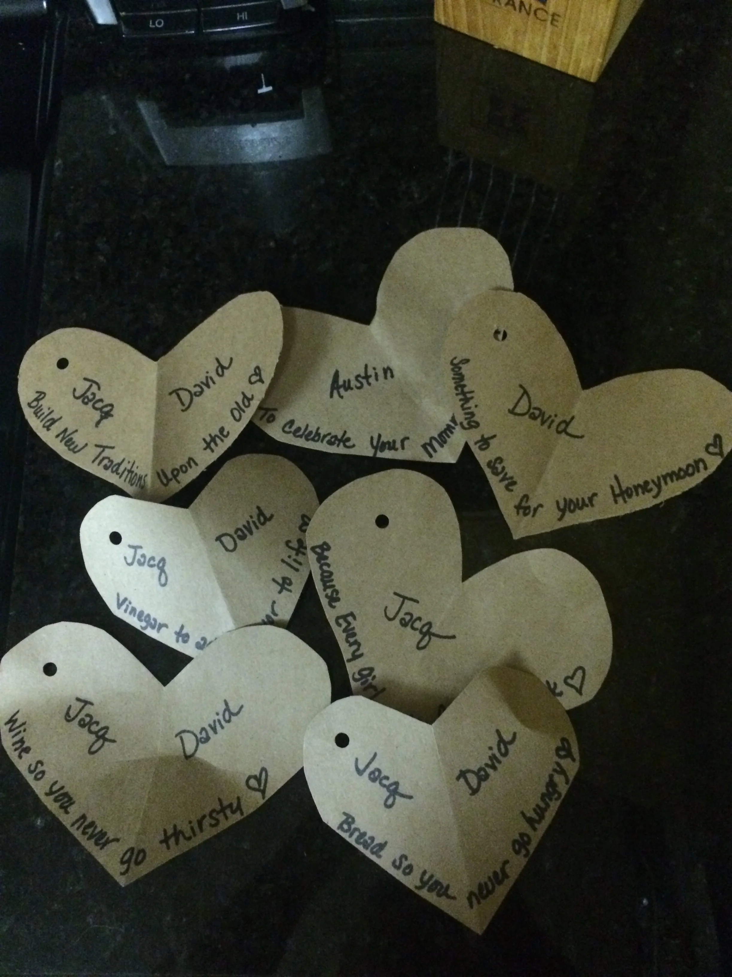 My mom is so cute. These individualized cards were on little engagement gifts she brought from Ohio!