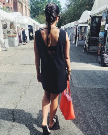 Walking around the art festival in my new Tobi dress and Kate Spade tote