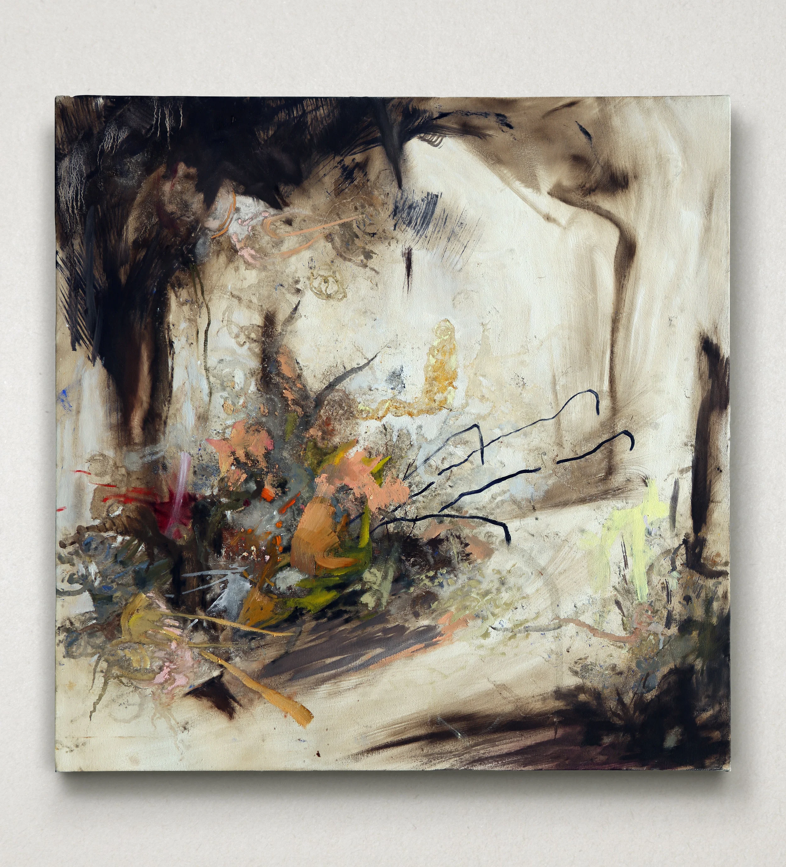 Sound Forest II 26”x26”, Oil applied by sound and brush on canvas