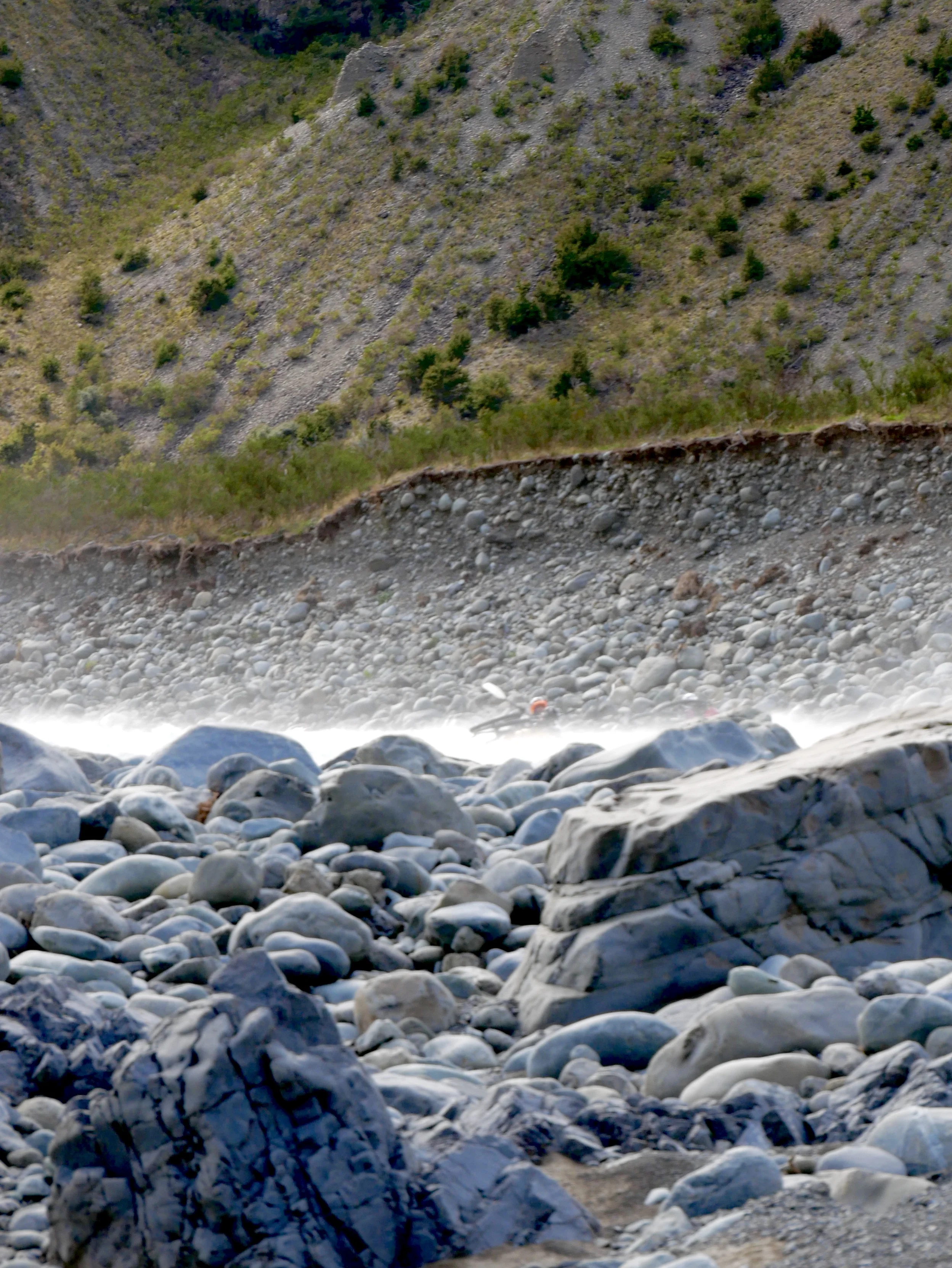 Negotiating whitewater with gale force gusts blowing us down river. 