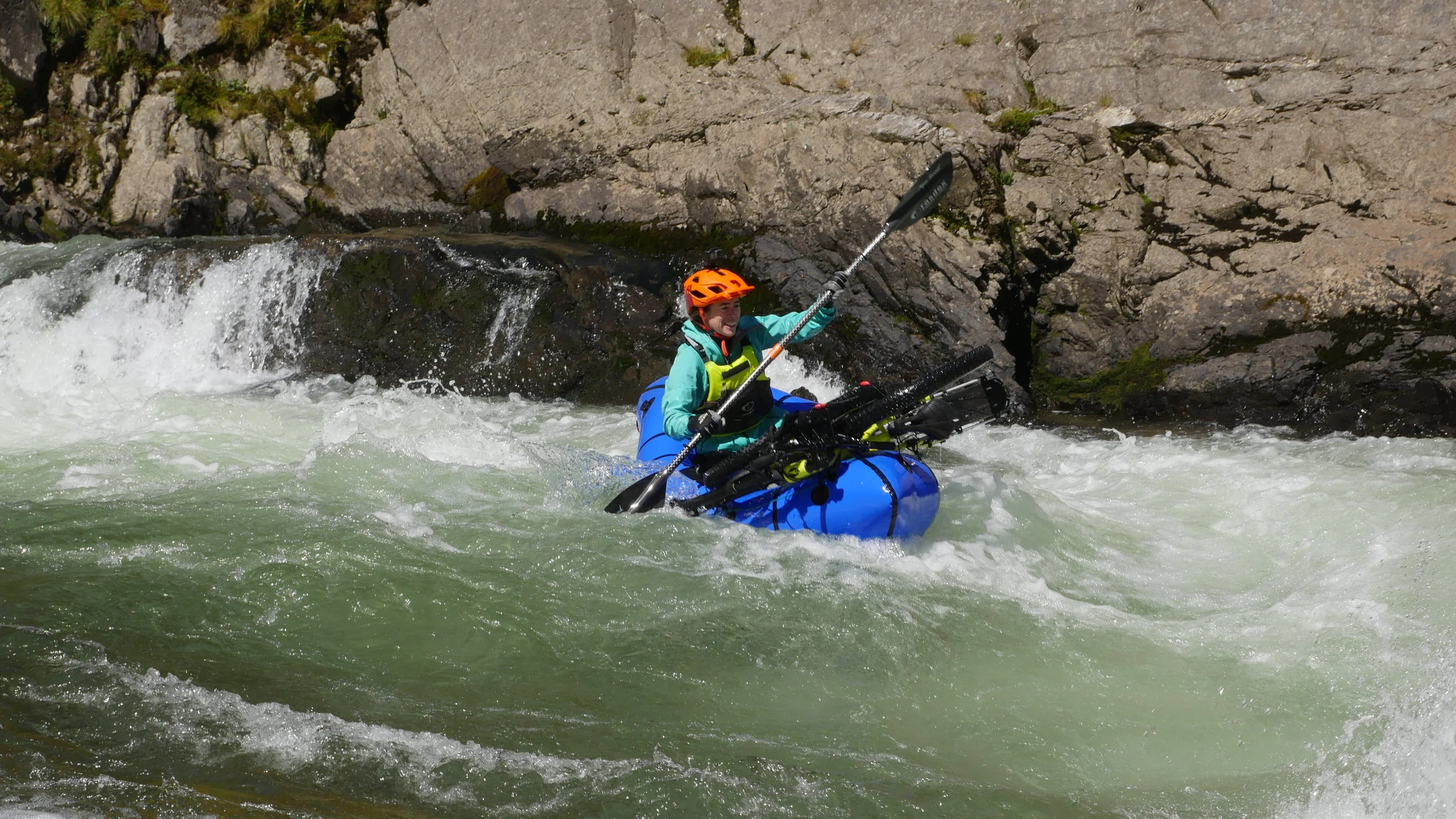 Rose all smiles negotiating technical white water,