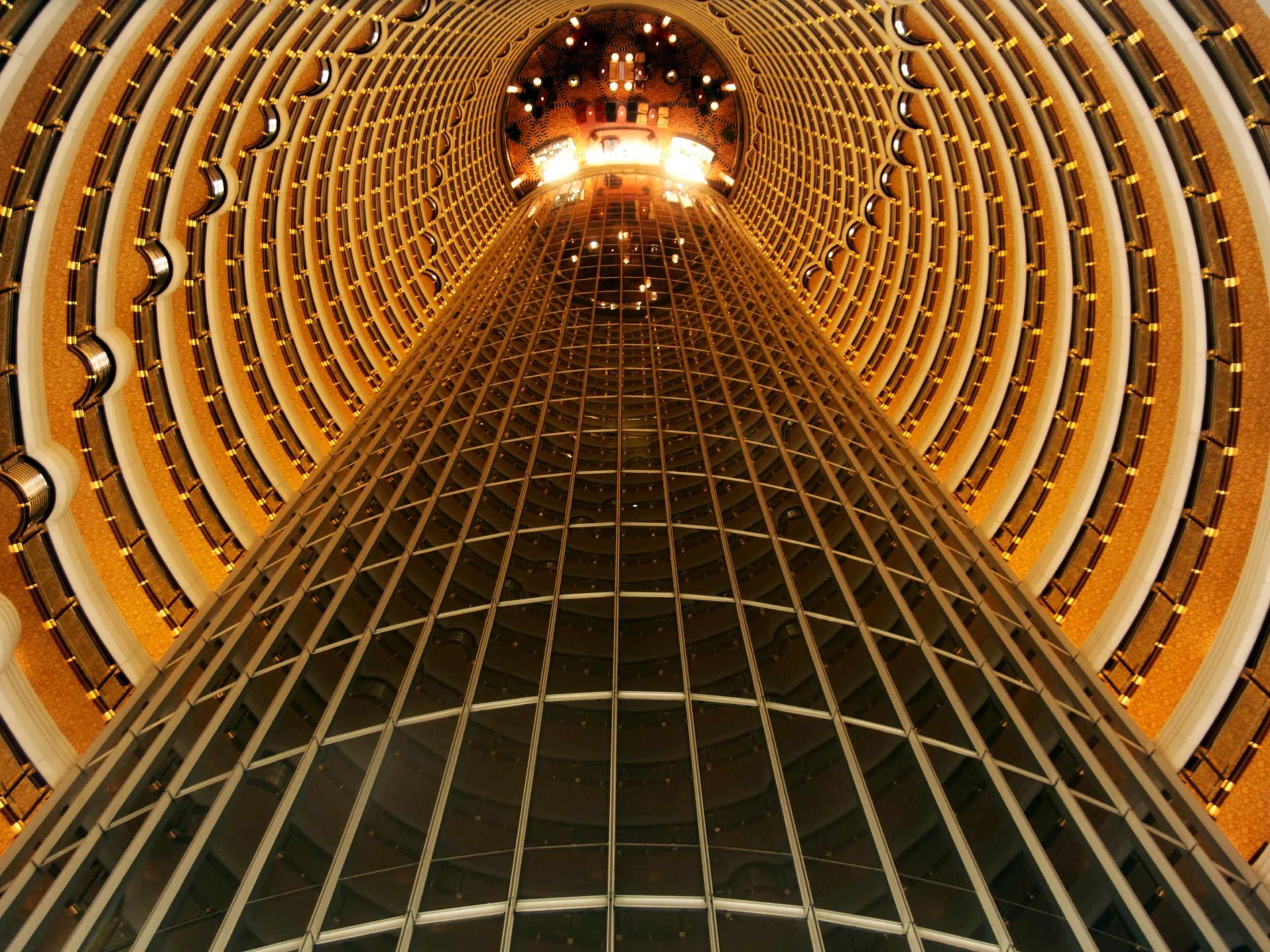 orange-illuminated-tower-inside-building