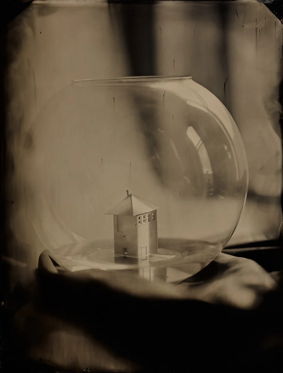 home underwater, full plate tintype