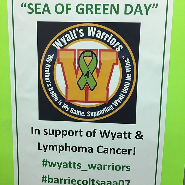 Great day at the rink supporting #wyatts_warriors. A lot of green in Innisfil today, helping this young man battle lymphoma cancer. @ysexpress @barriecoltsaaa07