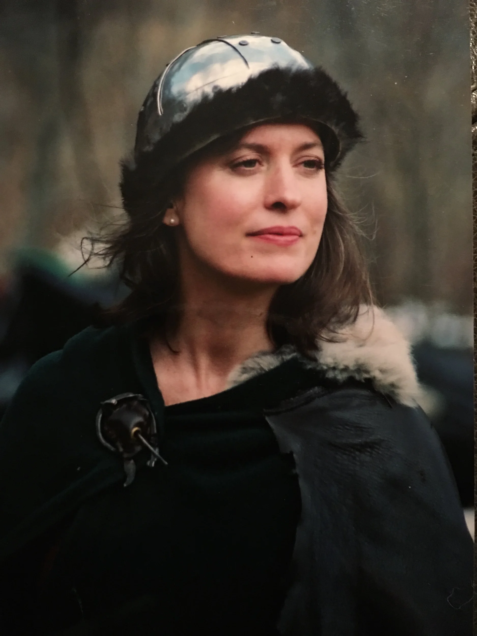 Michele in costume for drawings in character search. 