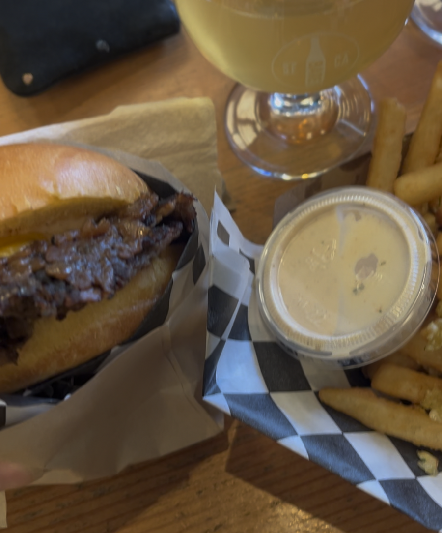 Impossible burgers and garlic fries at Barebottle Brewing in Bernal Heights