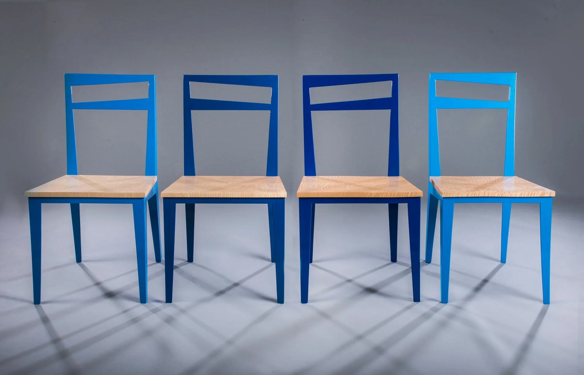   dining chairs,&nbsp; powder coated steel + curly maple 