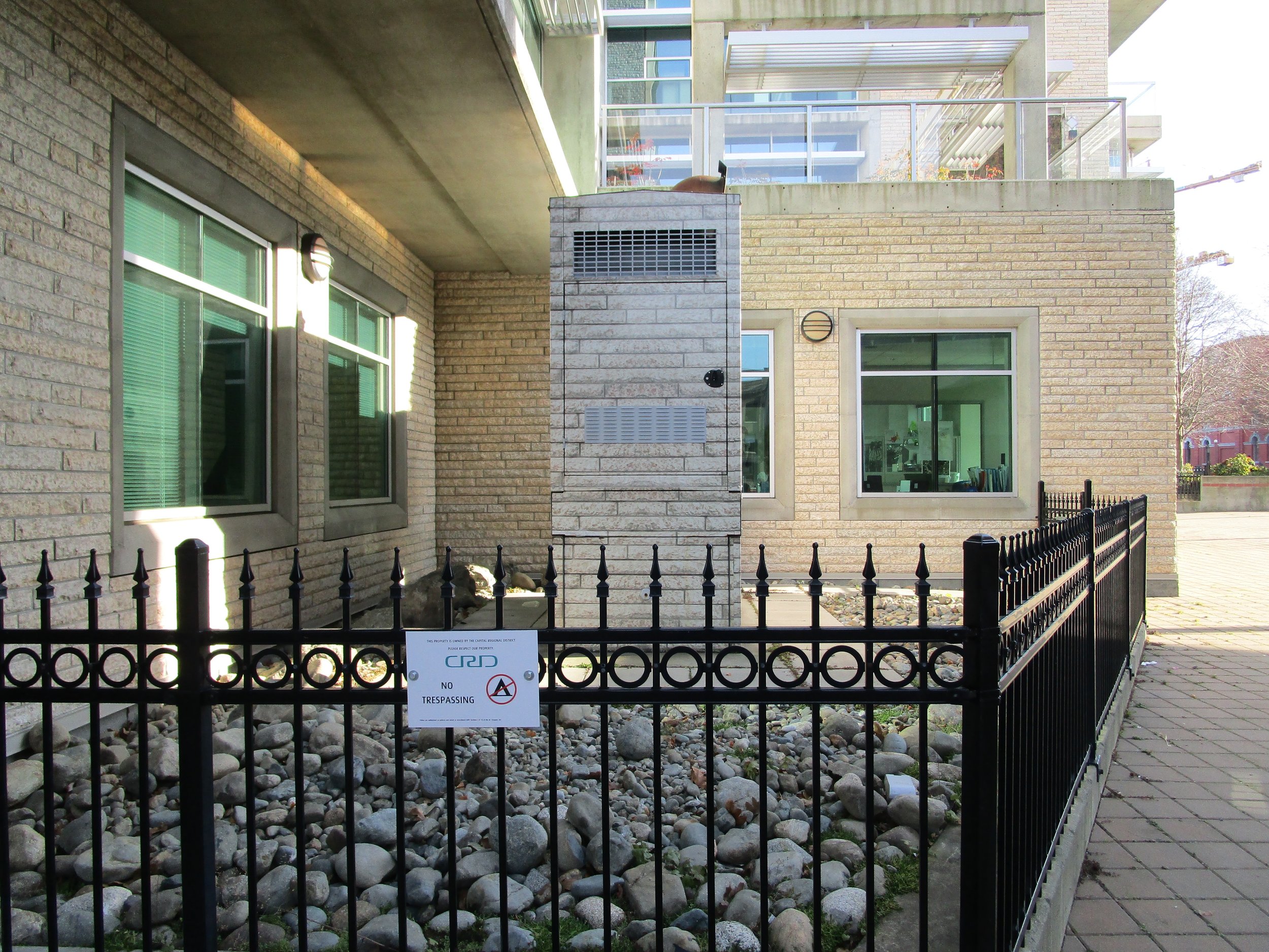 Fencing protects rocks at the CRD building in Centennial Square.