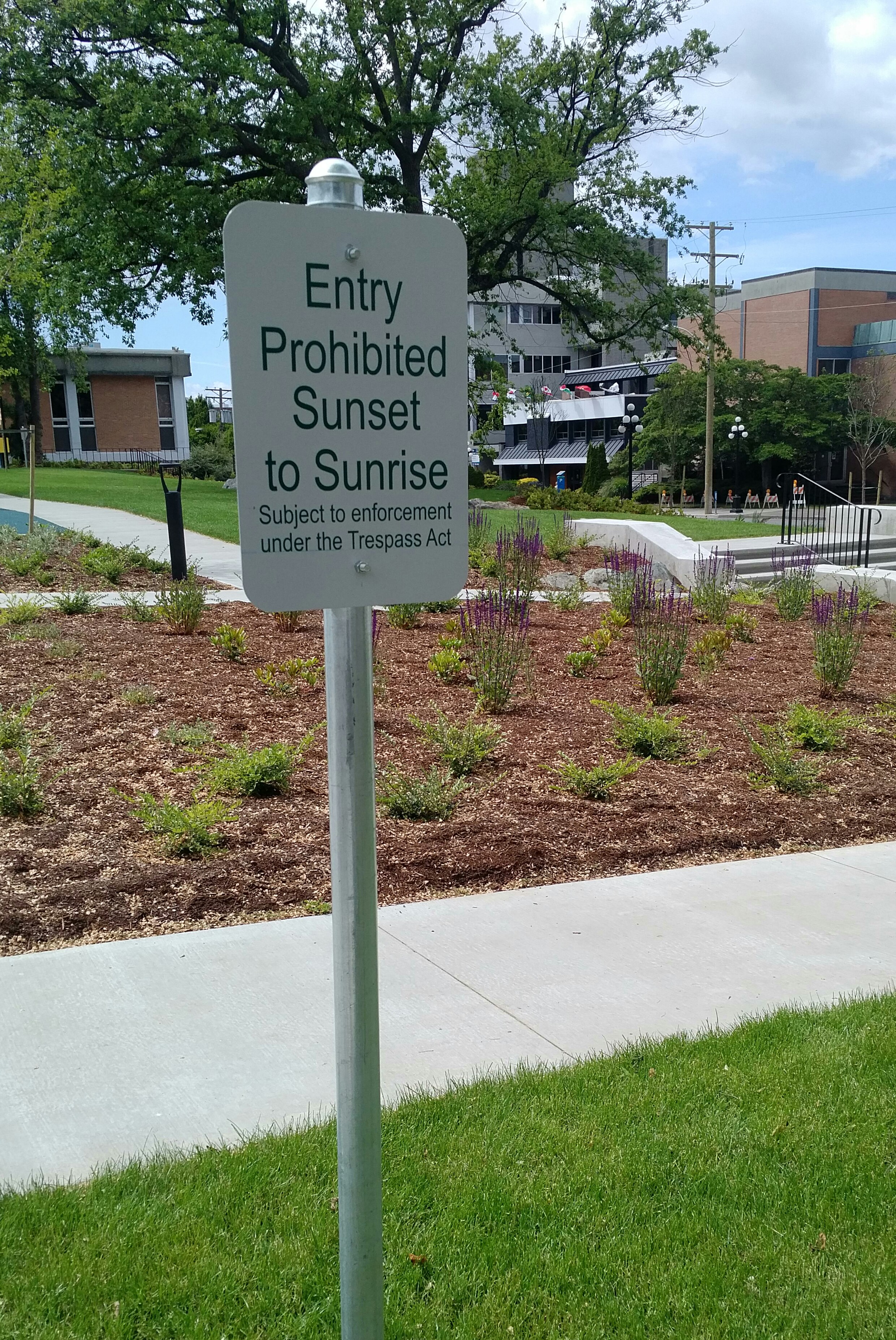 "Entry Prohibited Sunset to Sunrise," Victoria court house playground.