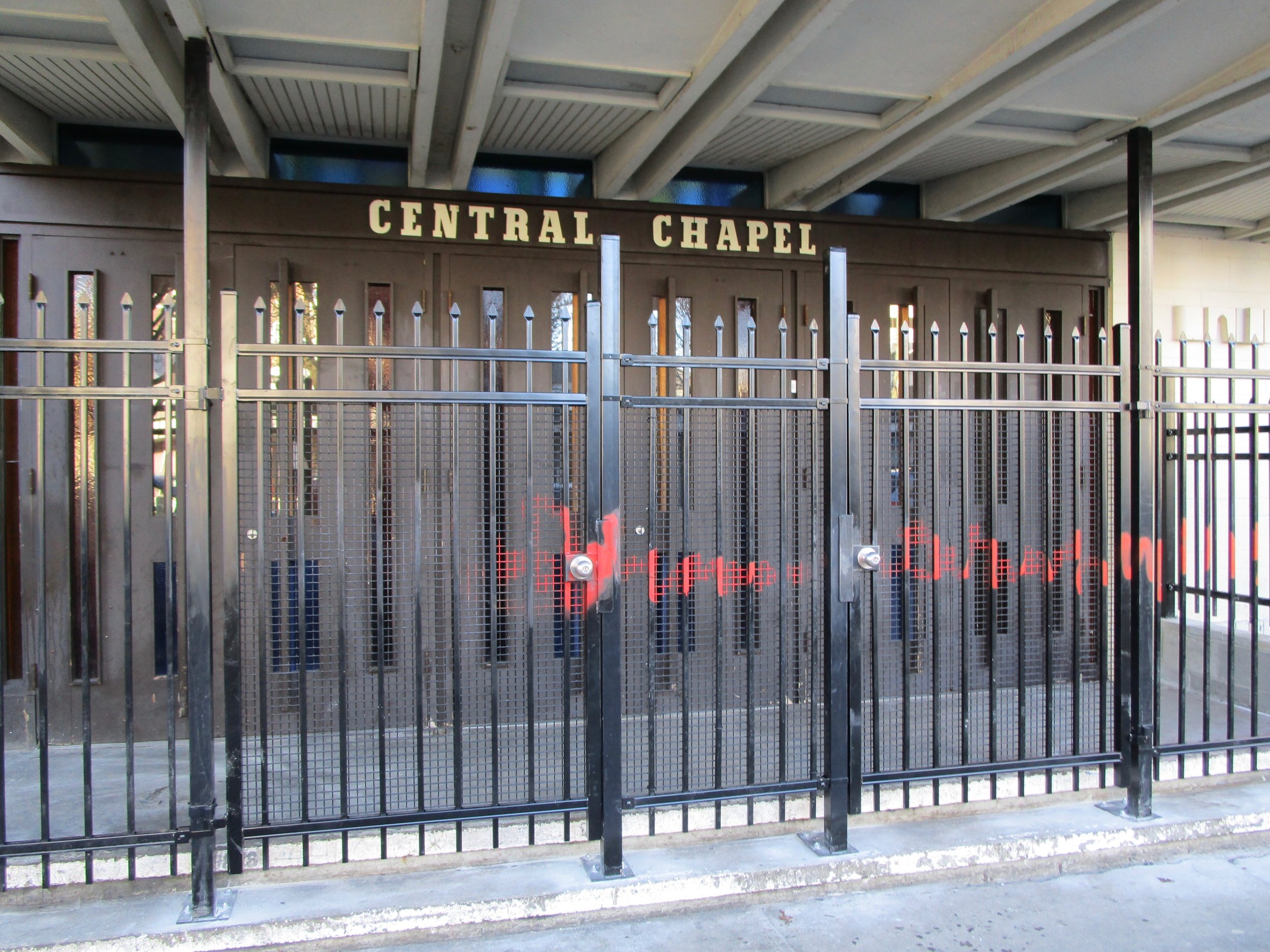 This sheltered space was fenced off to prevent people from using it.