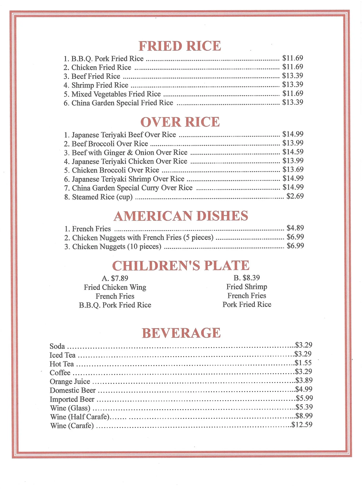 Menu — China Garden Restaurant - Los Banos