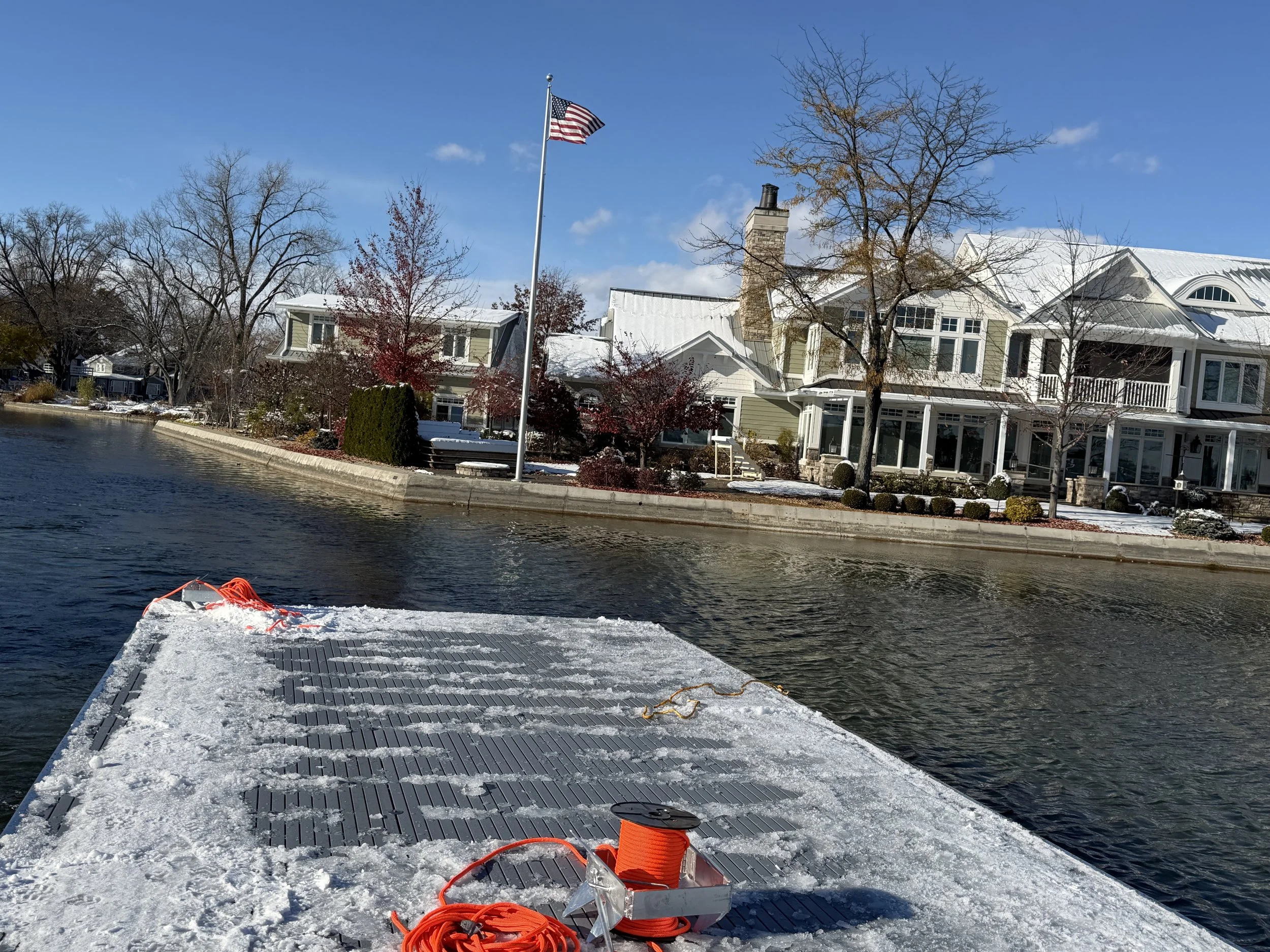 Barges as they pass McNichols Pier (donors of decking material)