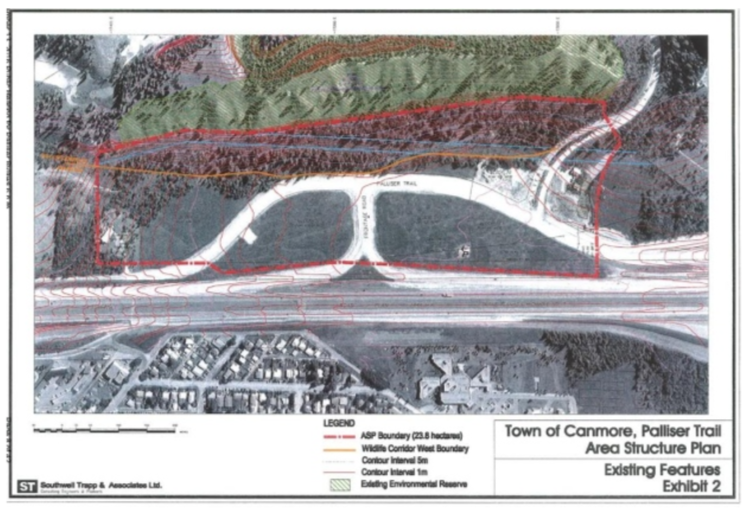 Map courtesy of the Town of Canmore, showing the location for a new rental housing complex on what's known as the Moustache Lands (outlined in red on the map above, north of the Trans-Canada Highway). 