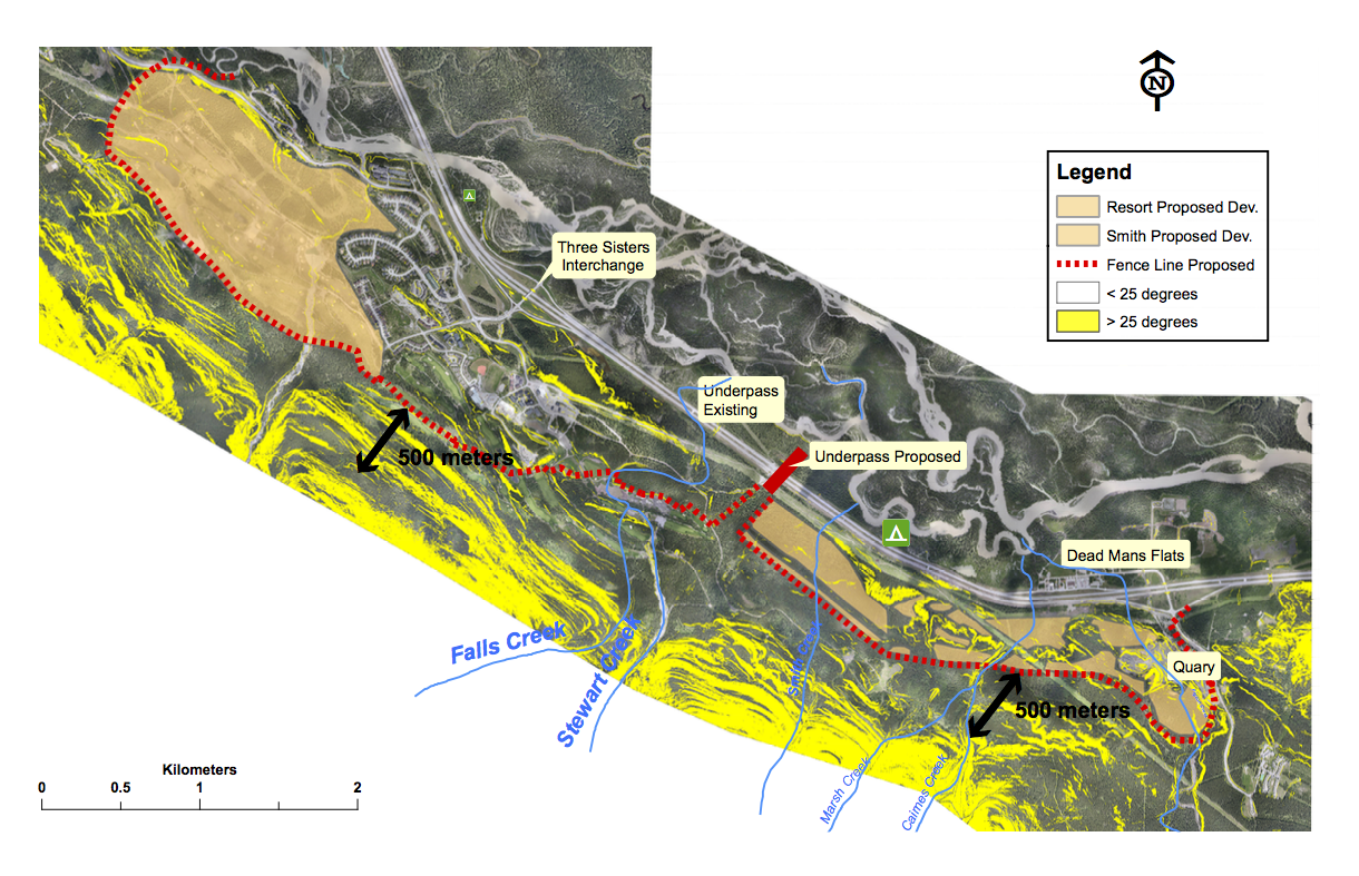 Map showing areas (in yellow) above 25 degree slope on the Three Sisters Lands. Map provided by Barbara Bertch.
