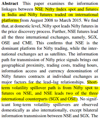 Domestic and international information linkages between NSE Nifty spot and futures markets: an empirical study for India Sanjay Sehgal Mala Dutt