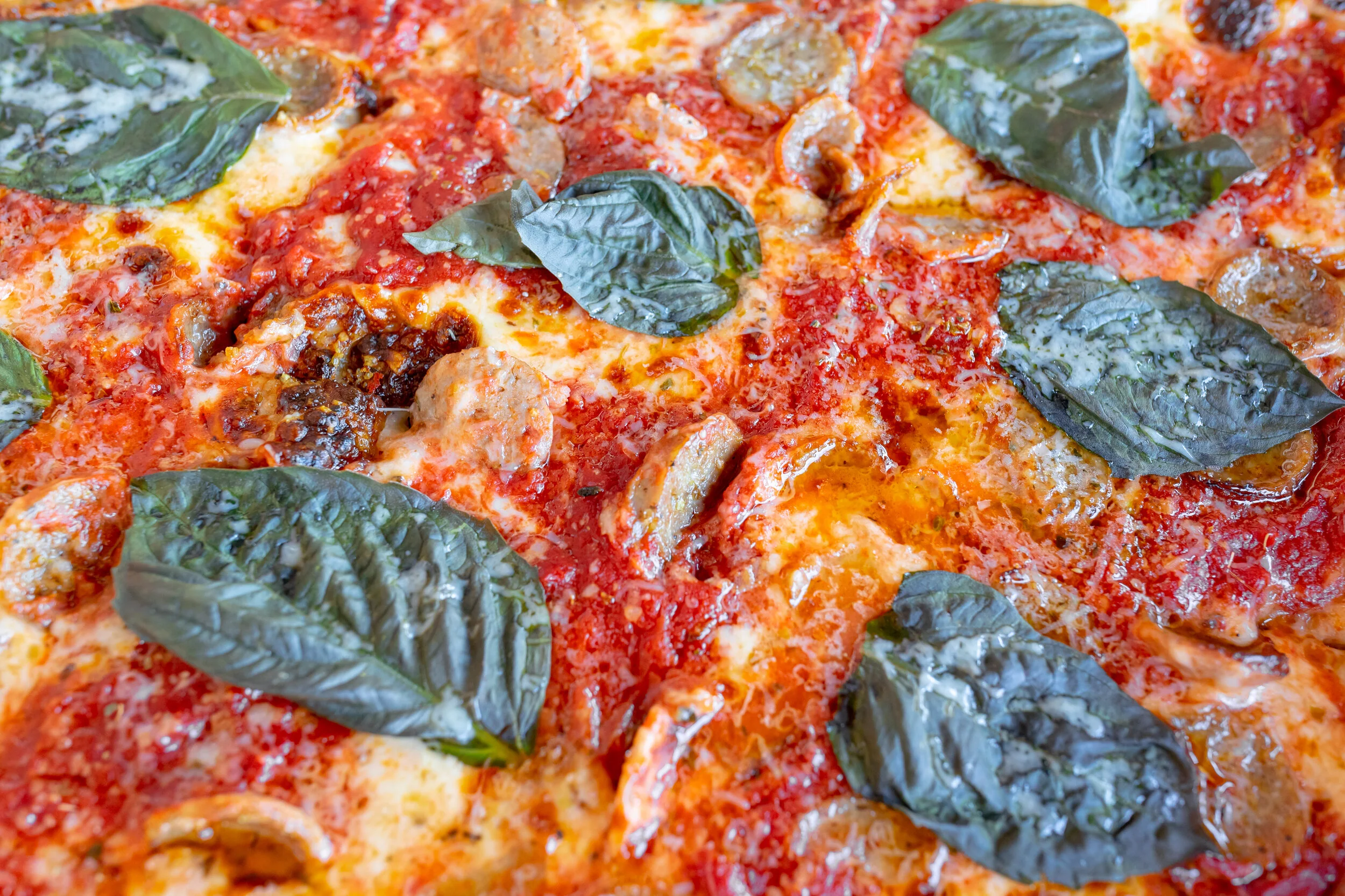 Sausage &amp; Basil Grandma Style Pizza