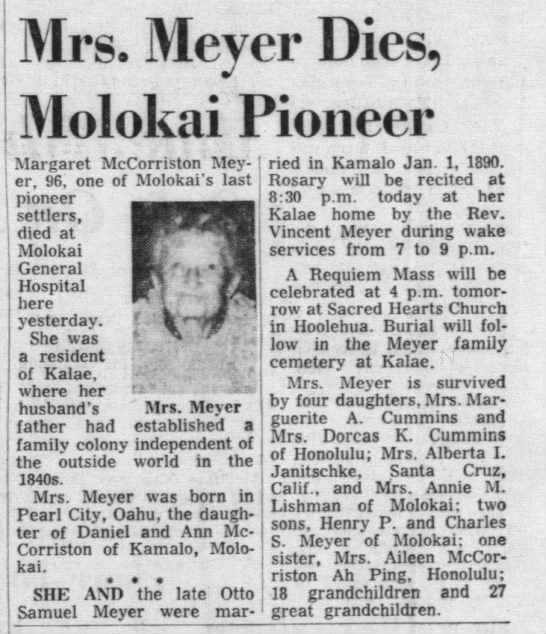 Obituary of Margaret McCorriston Meyer, 1963