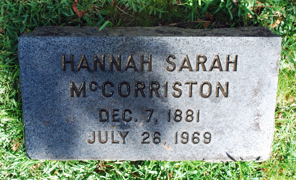 Headstone of Hannah Sarah McCorriston, 1969