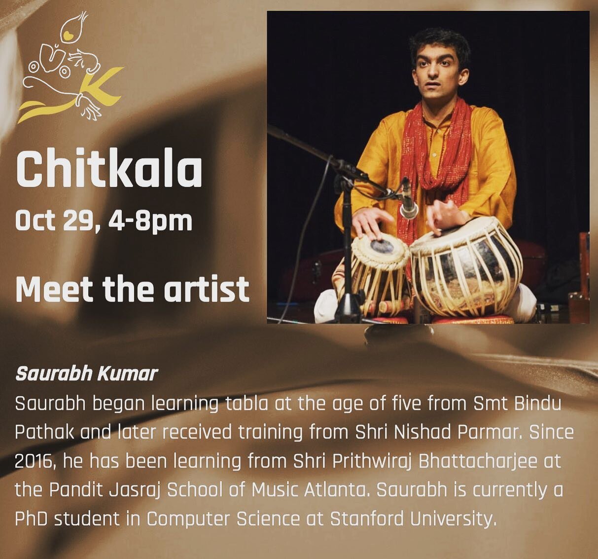 So excited to watch Saurabh play at this weekends concert. Chitkala- Oct 29th from 4-8pm in Danville. We are a full house folks!! If you want to attend, let me know and I&rsquo;ll ping you if space opens up!! 🙏
